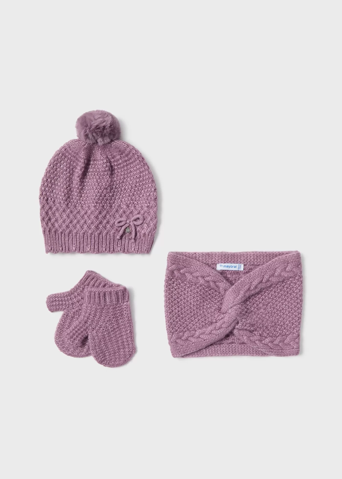 Mayoral Baby 3 Piece Hat and Scarf Set Orchid Online