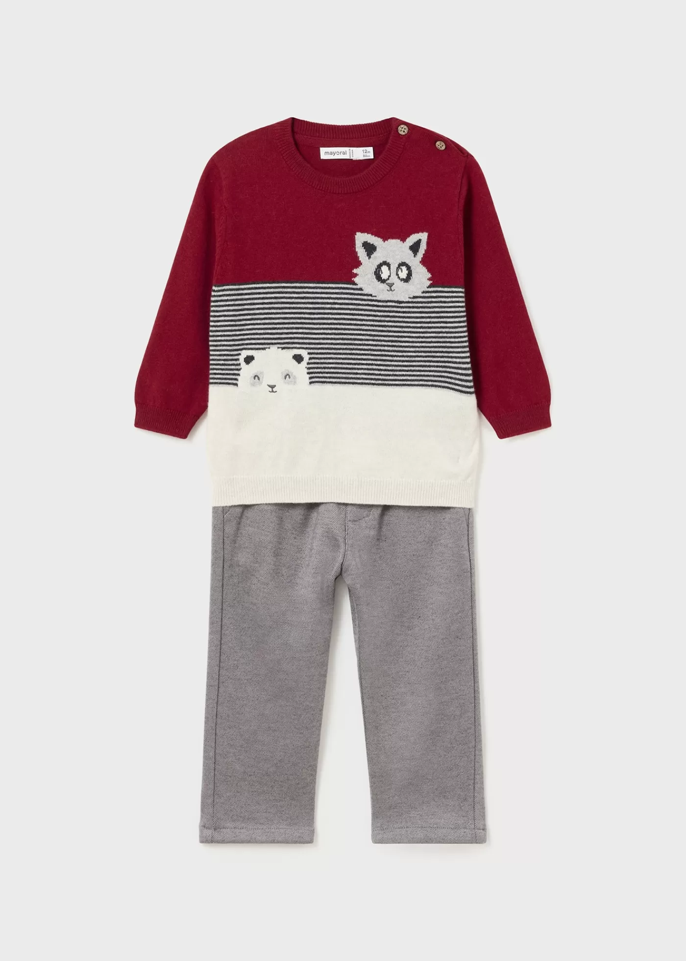 Mayoral Baby Animal Sweater and Pants Set Cherry Cheap