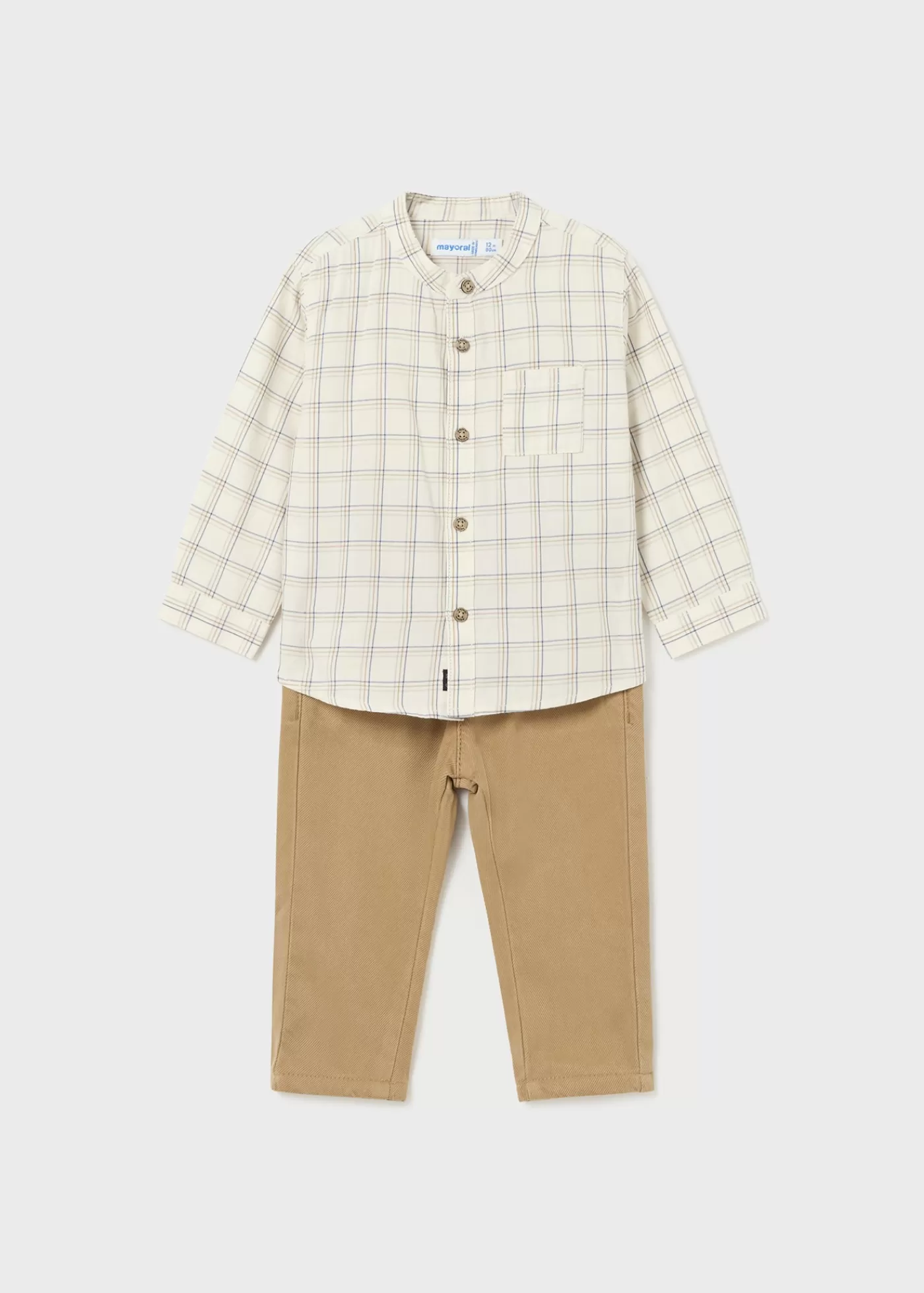 Mayoral Baby Check Shirt and Pants Set Toffee Clearance