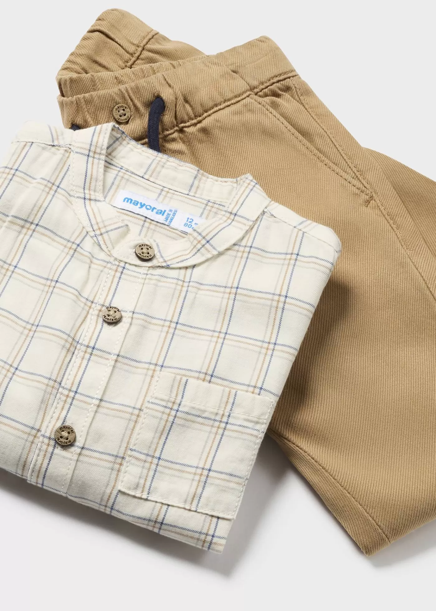 Mayoral Baby Check Shirt and Pants Set Toffee Clearance