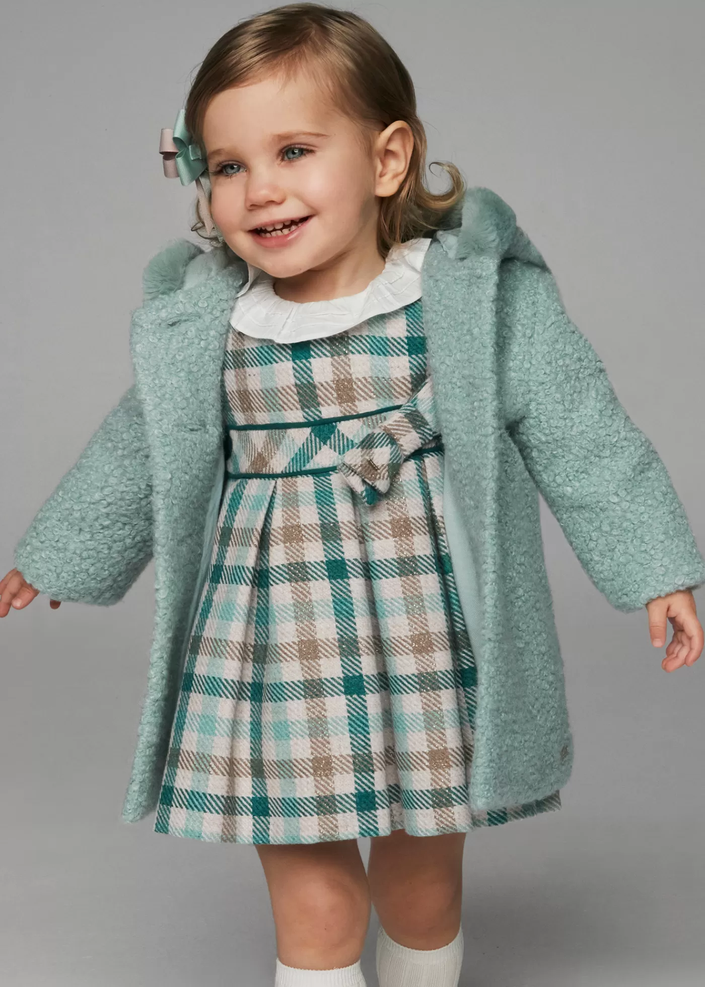 Mayoral Baby Checked Ruffle Neck Dress Jade Discount