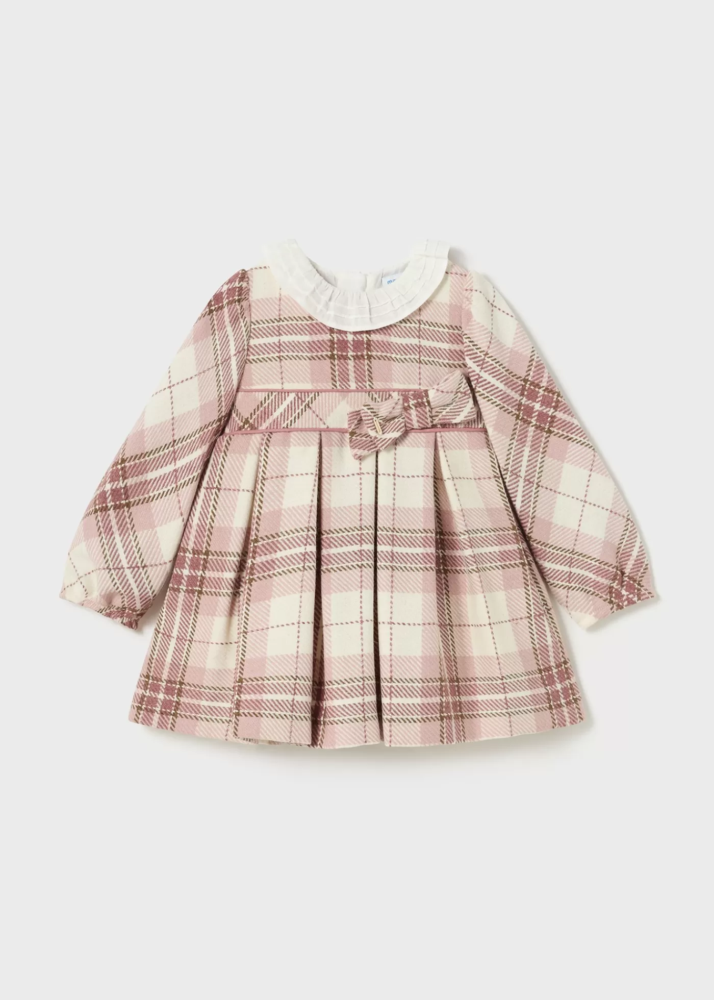 Mayoral Baby Checked Ruffle Neck Dress Blush Clearance