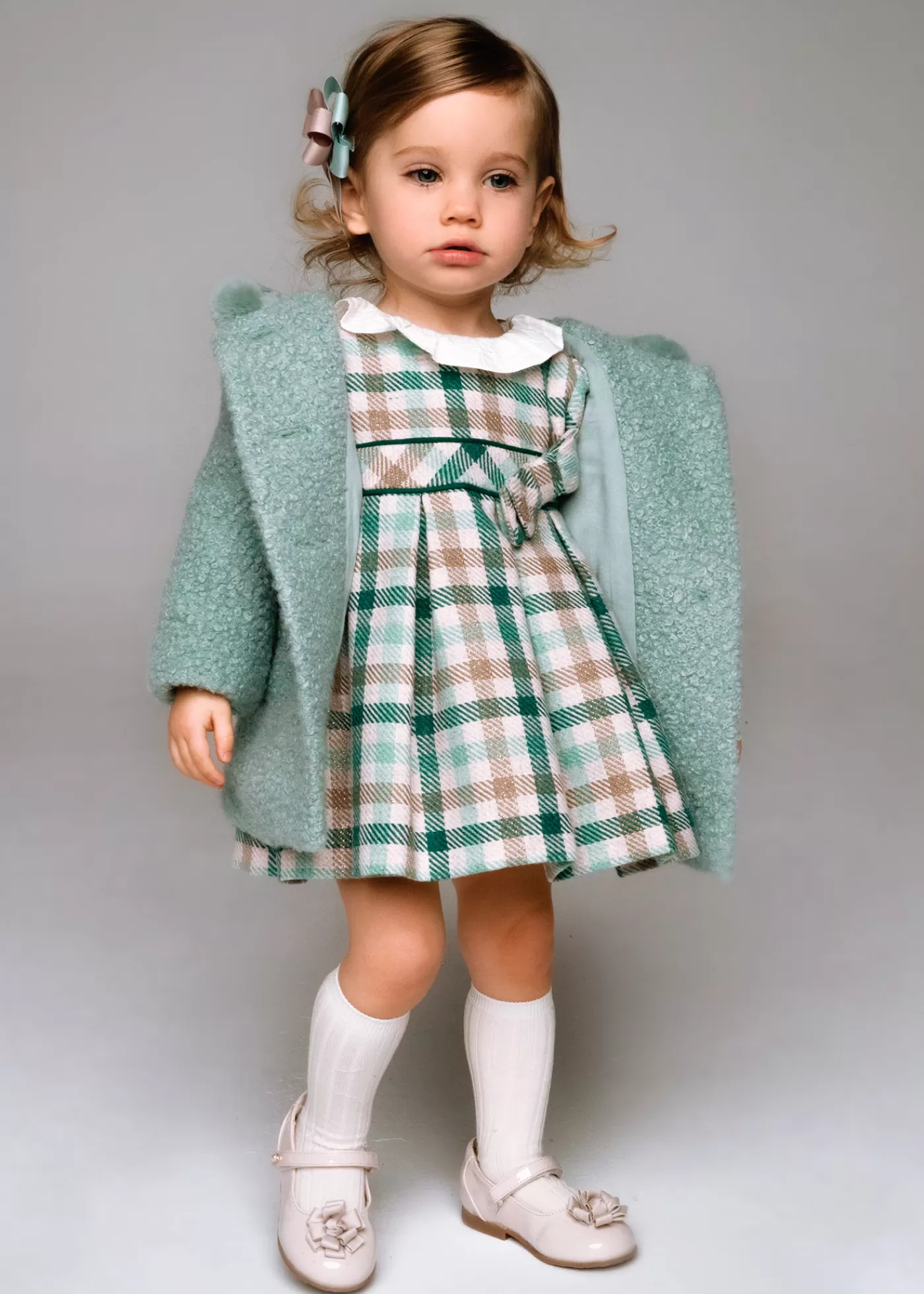 Mayoral Baby Checked Ruffle Neck Dress Jade Discount