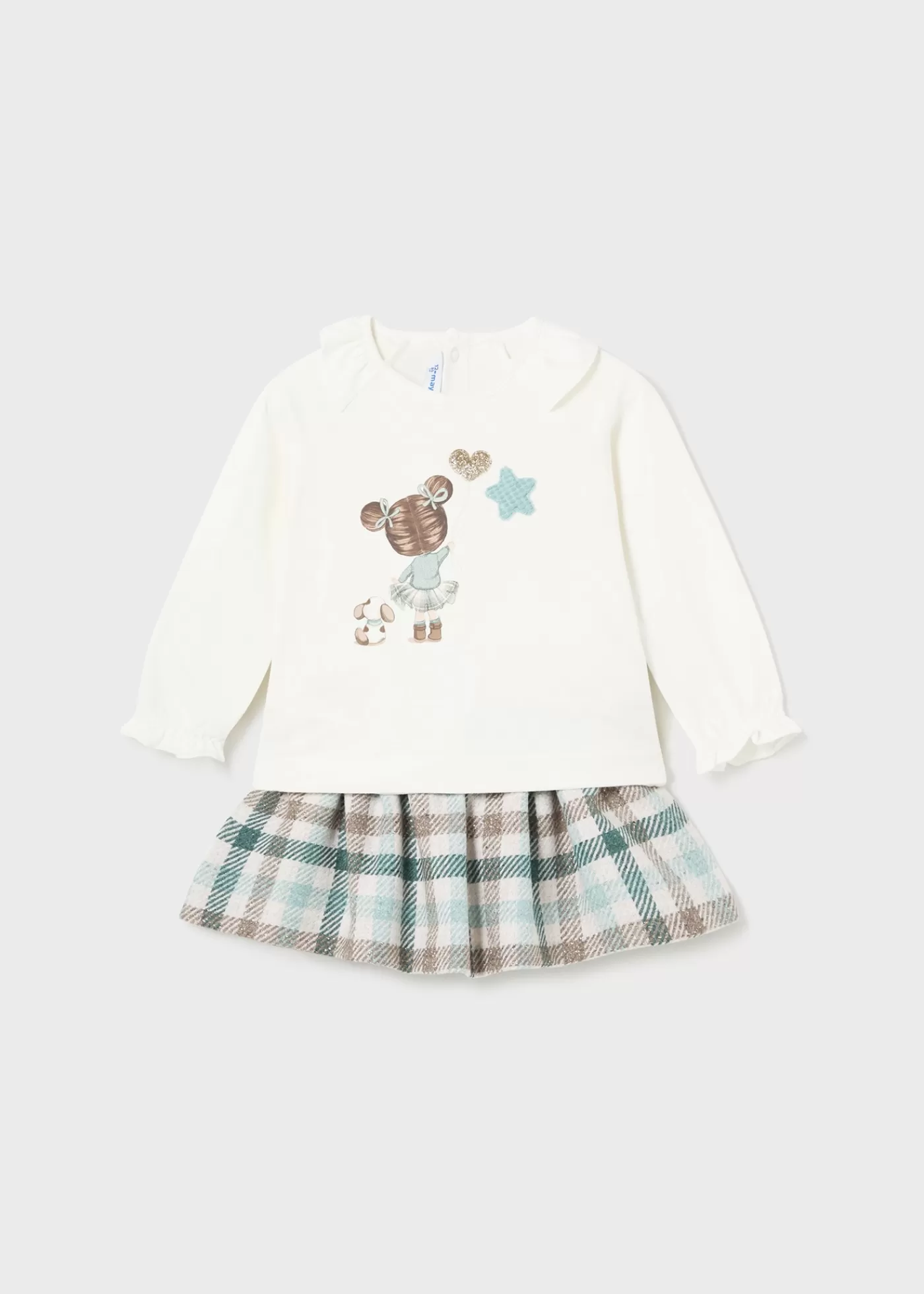 Mayoral Baby Checked Skirt and T-Shirt Set Jade Fashion