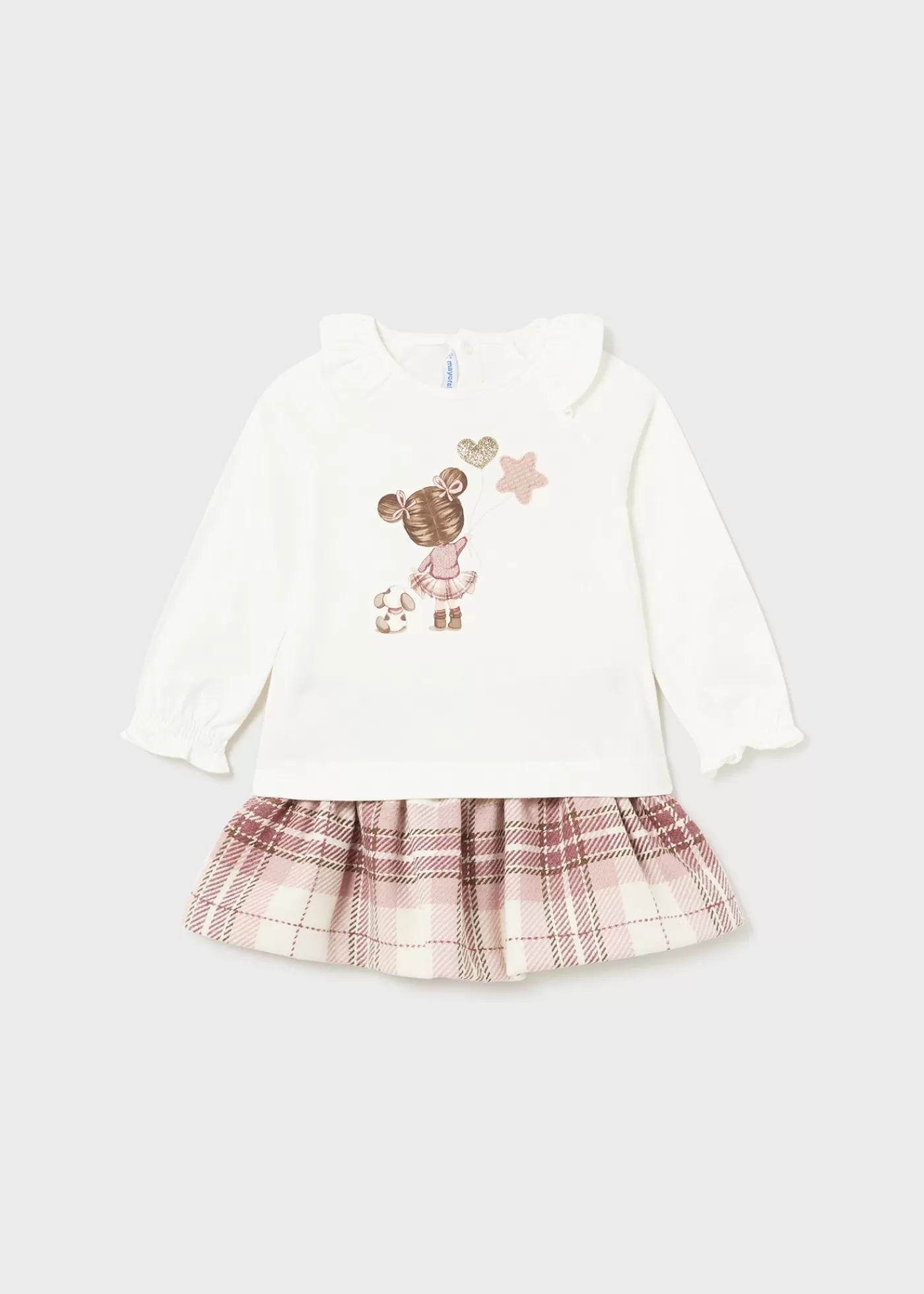 Mayoral Baby Checked Skirt and T-Shirt Set Blush Best