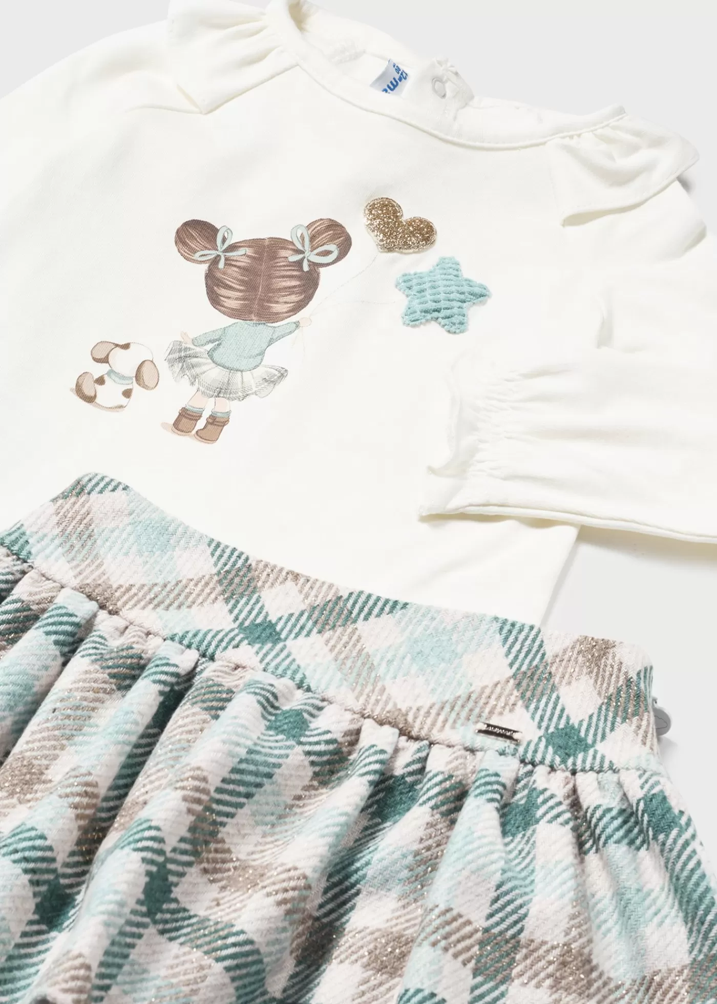 Mayoral Baby Checked Skirt and T-Shirt Set Jade Fashion