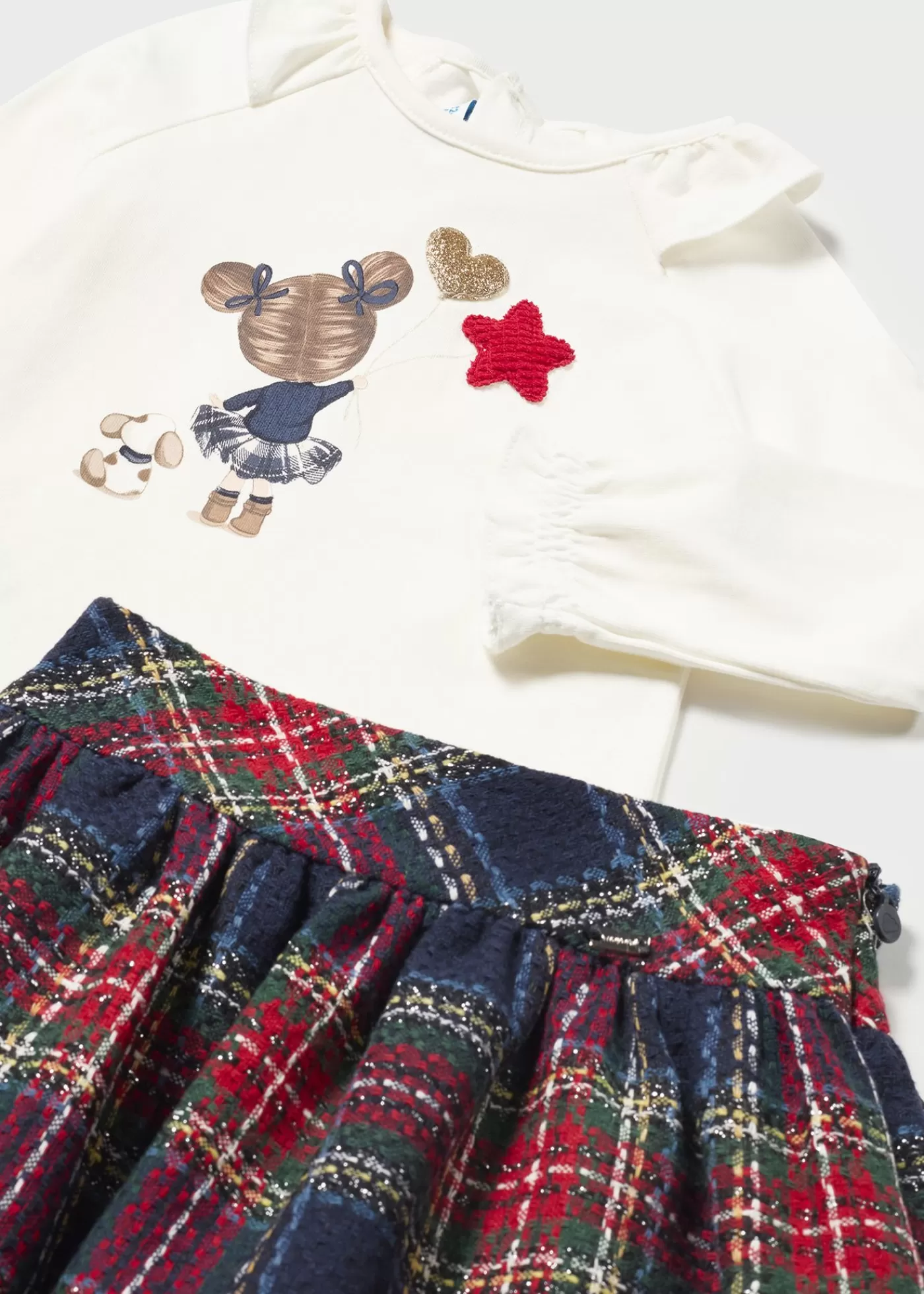 Mayoral Baby Checked Skirt and T-Shirt Set Navy-Cherry Flash Sale