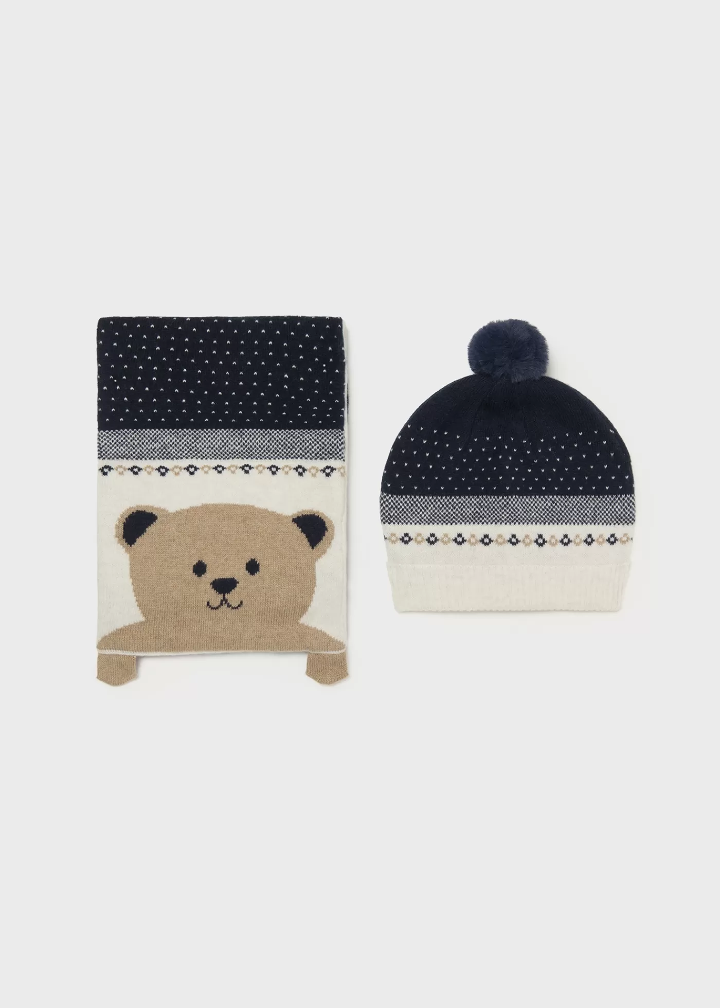 Mayoral Baby Hat and Teddy Scarf Set Navyblue Flash Sale