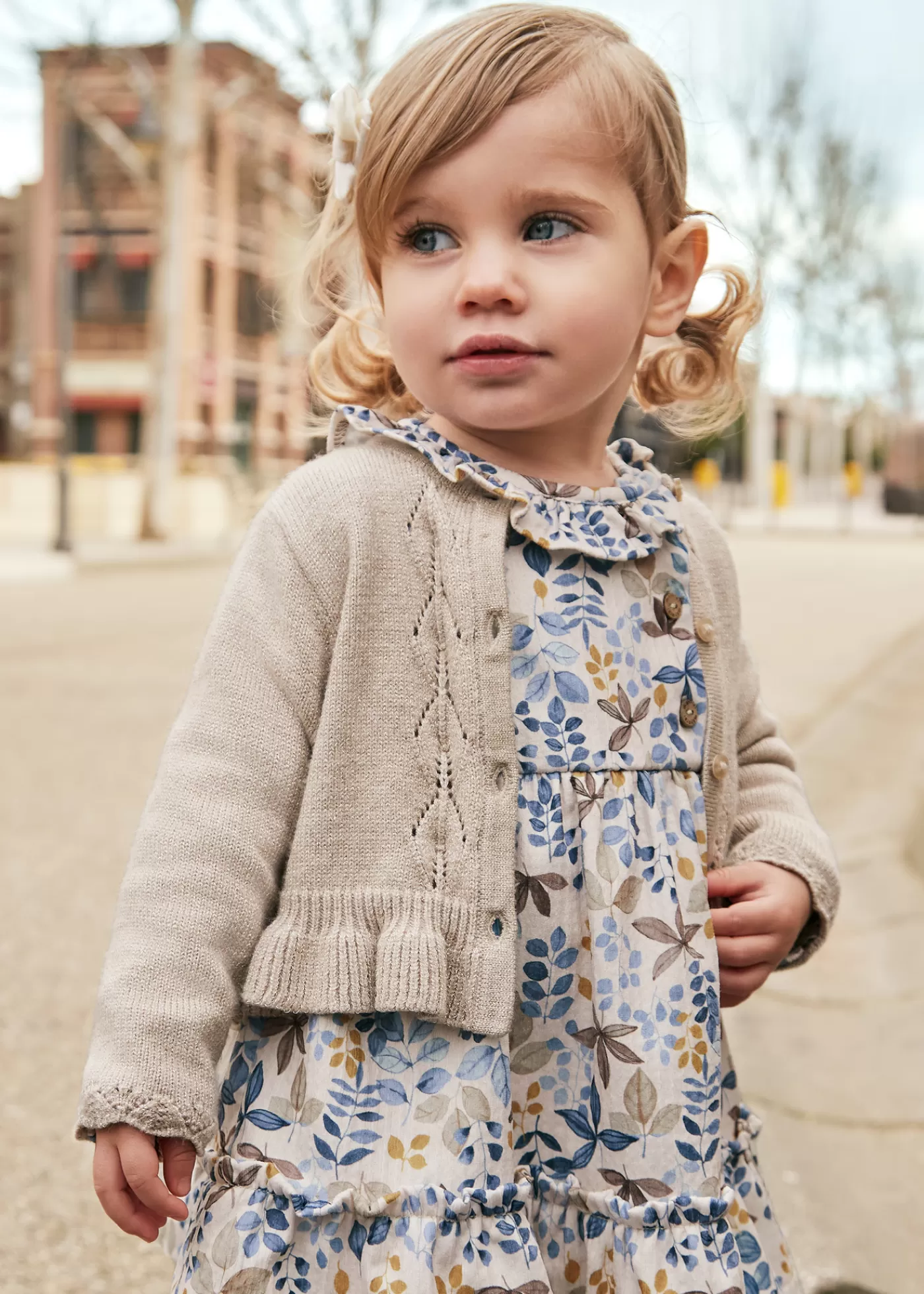 Mayoral Baby Knit Ruffled Cardigan Bark Hot