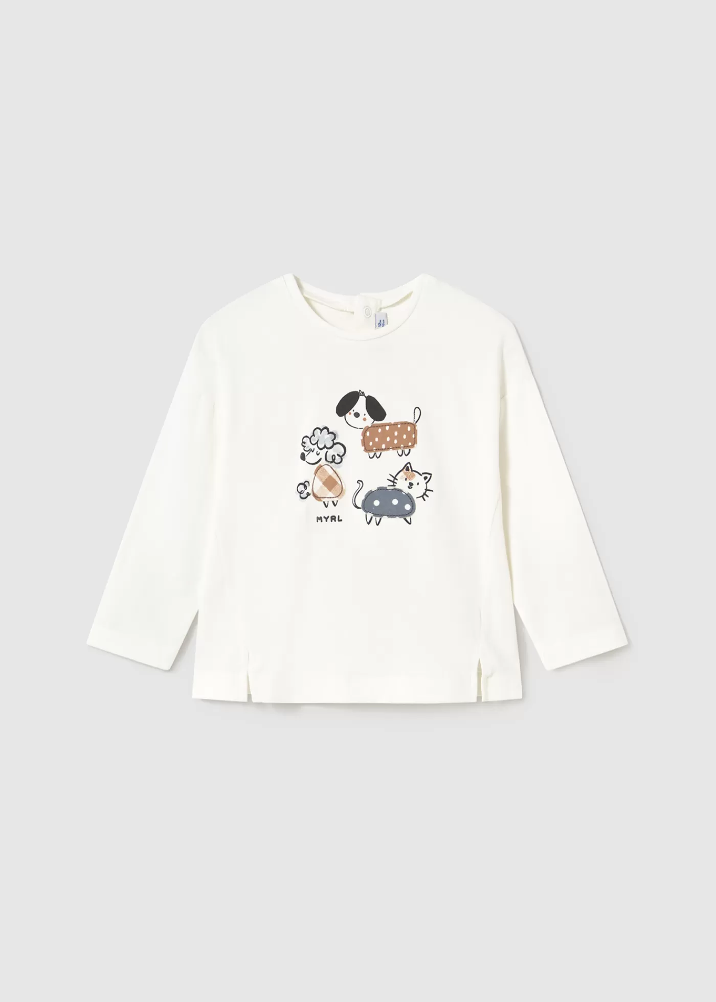 Mayoral Baby Long-Sleeve Puppies T-Shirt Offwhite Hot