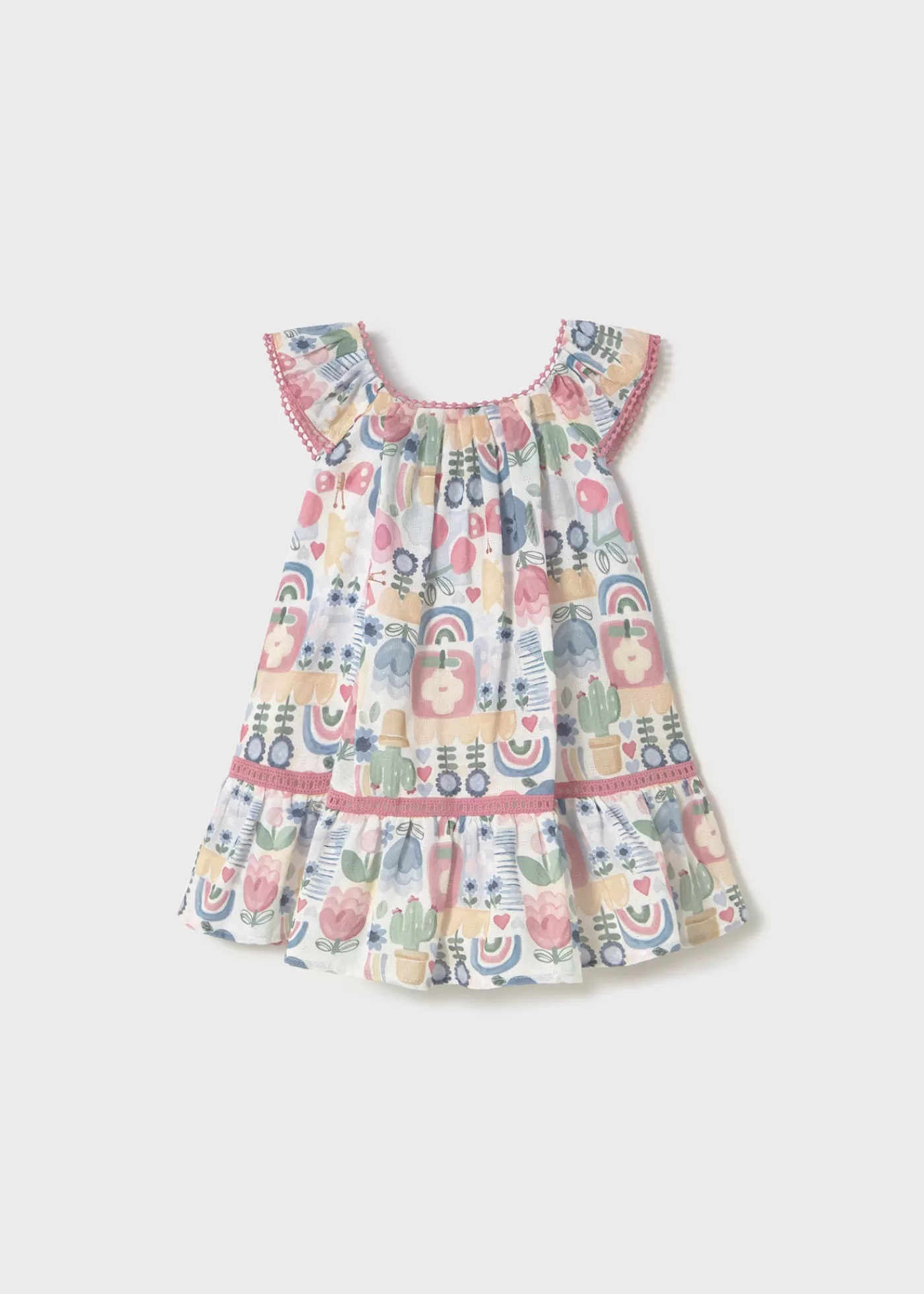 Mayoral Baby Printed Dress with Trimmings Rosy Sale