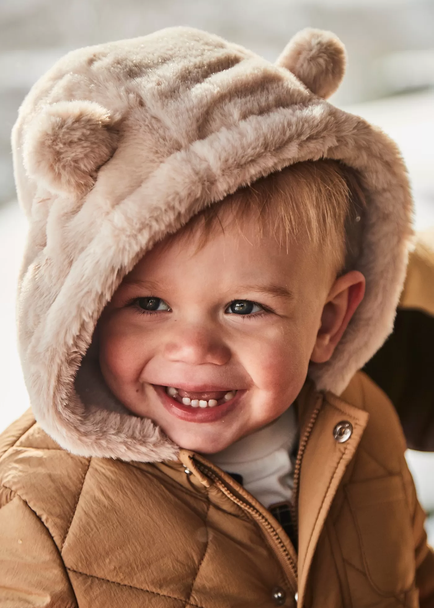 Mayoral Baby Quilted Jacket with Fur Hood Toffee Outlet