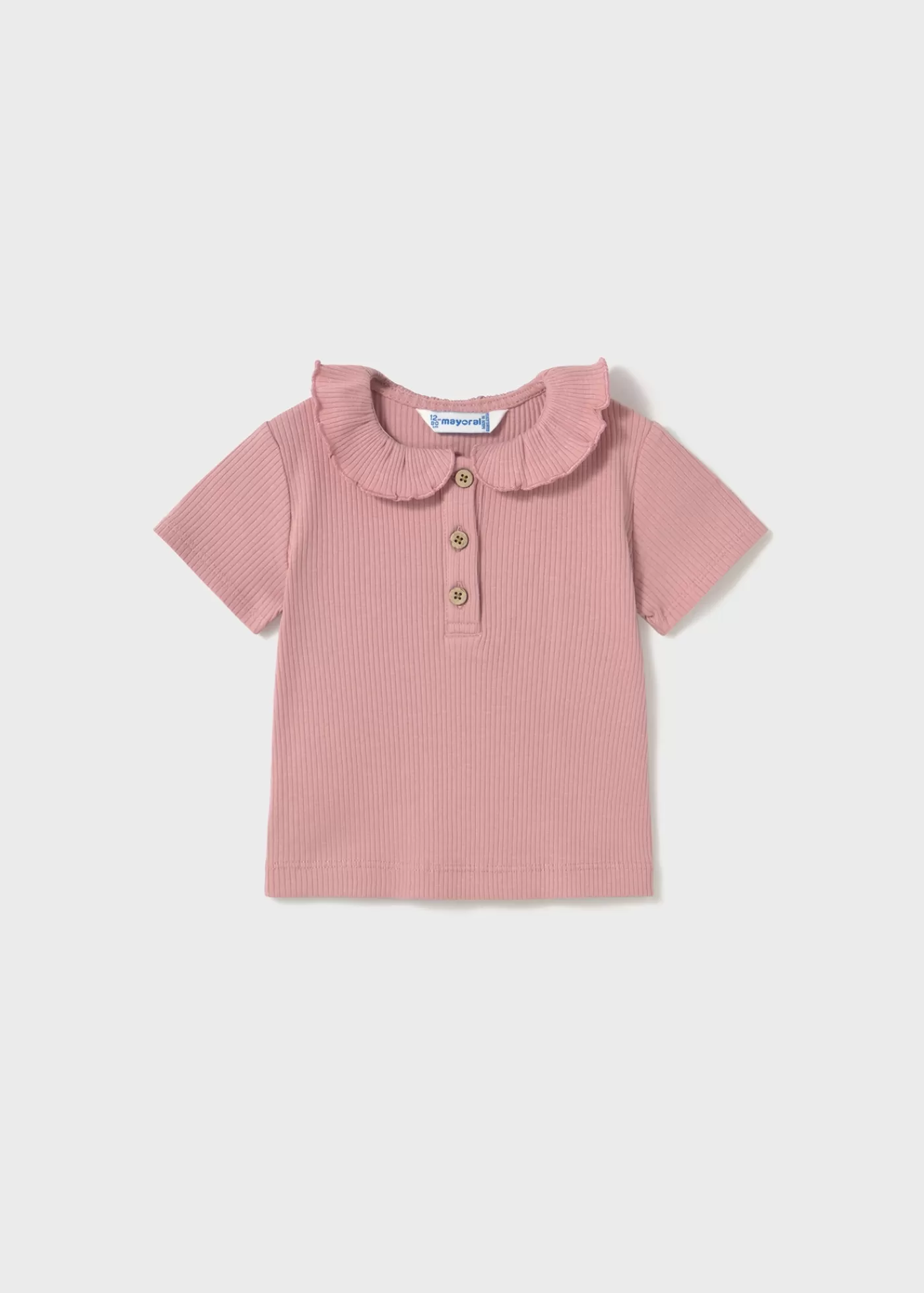 Mayoral Baby Ribbed Polo with Ruffle Collar Rosy Hot