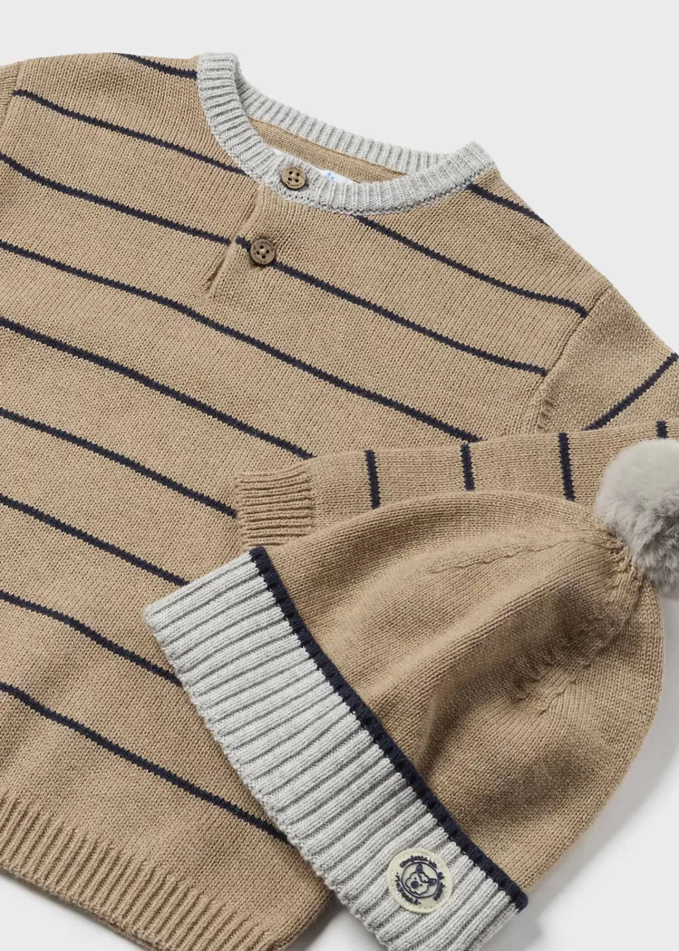 Mayoral Baby Striped Sweater with Hat Sand Sale