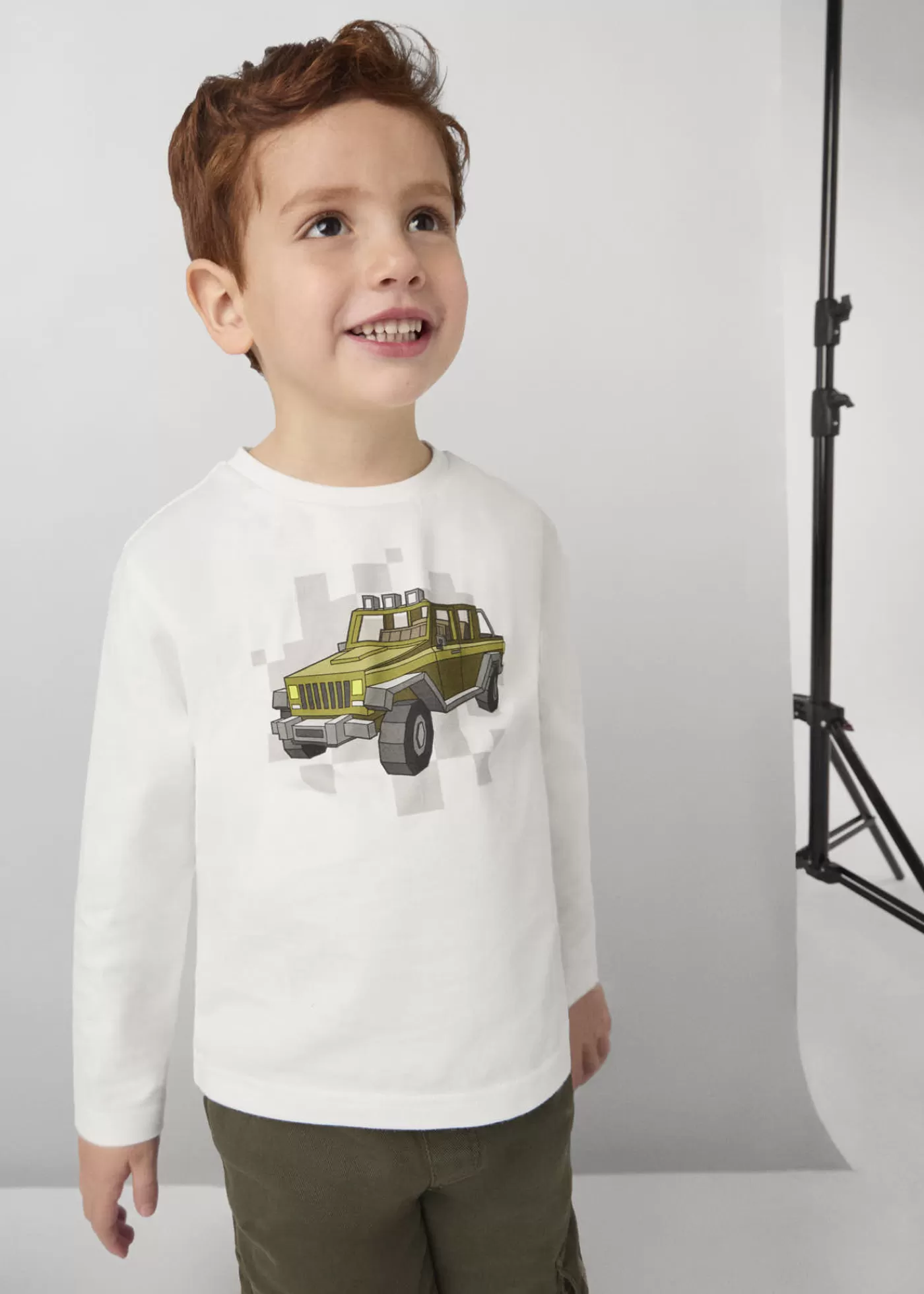 Mayoral Boy Car T-shirt Cream-Moss Best Sale