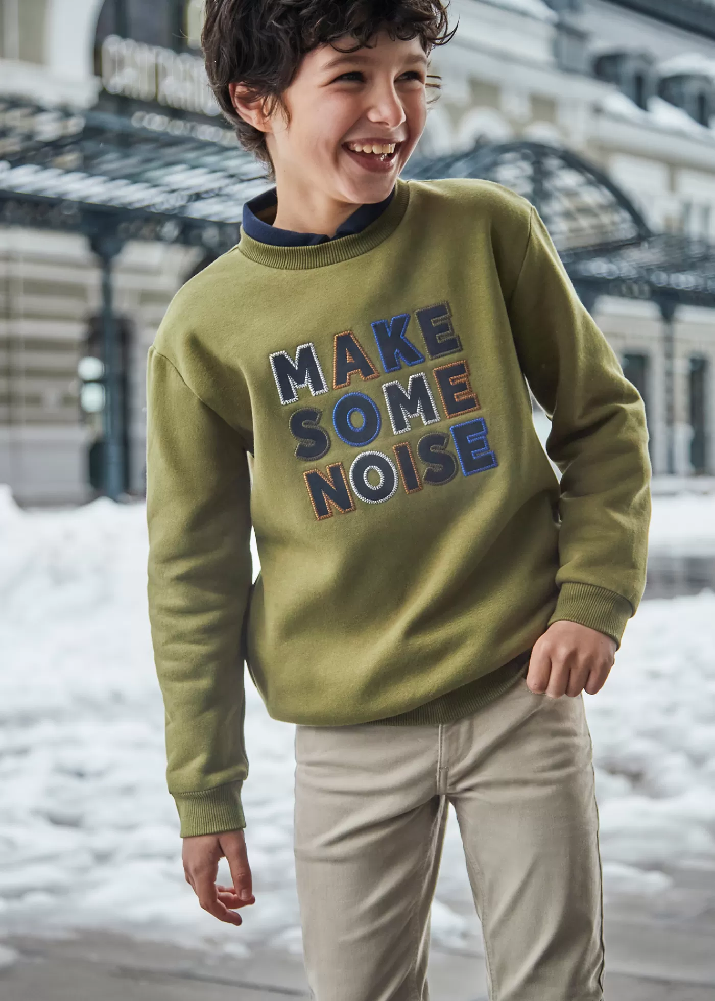 Mayoral Boy Embroidered Text Sweatshirt Khaki Cheap