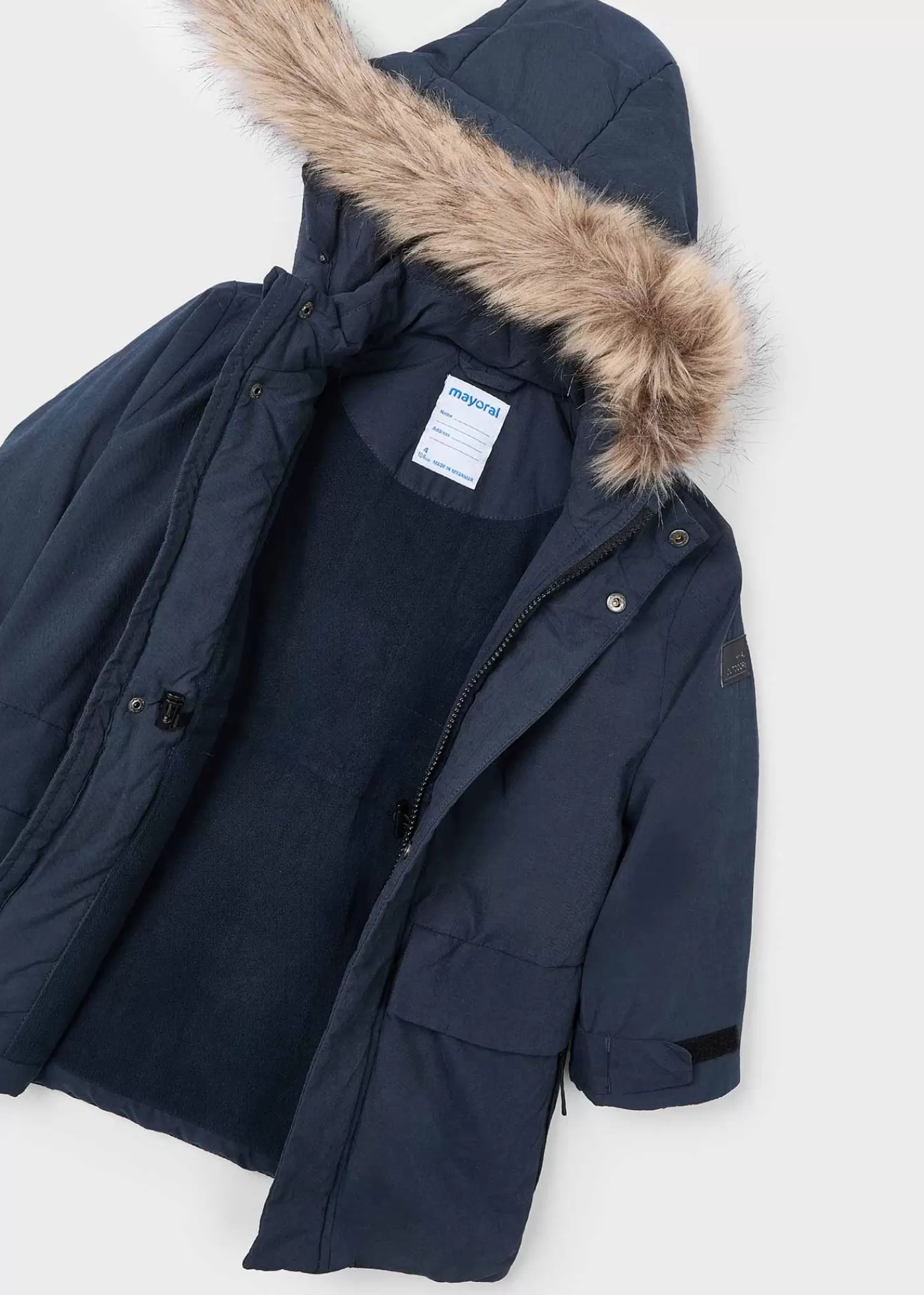 Mayoral Boy Faux Fur Hood Parka Navy Sale