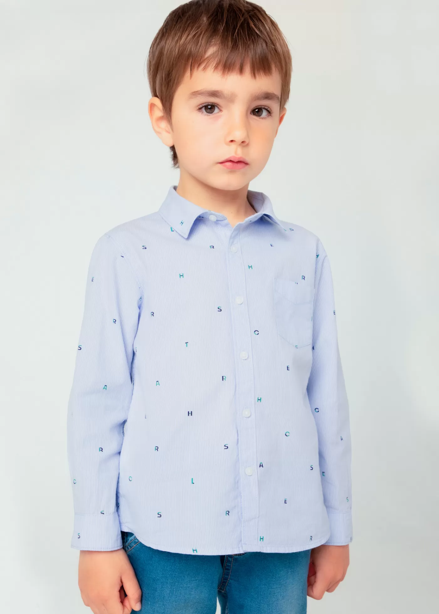 Mayoral Boy Print Shirt Skyblue Fashion