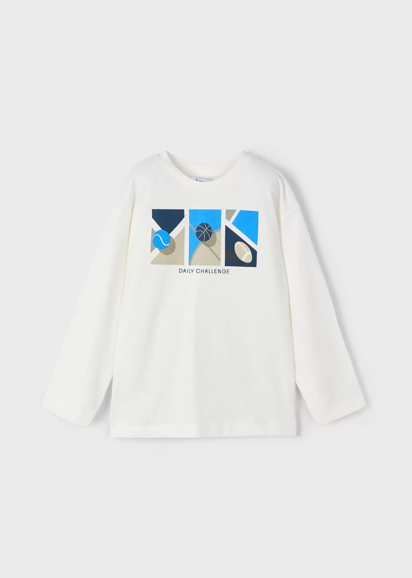 Mayoral Boy Sports Print T-Shirt Cream-Cerulean Flash Sale