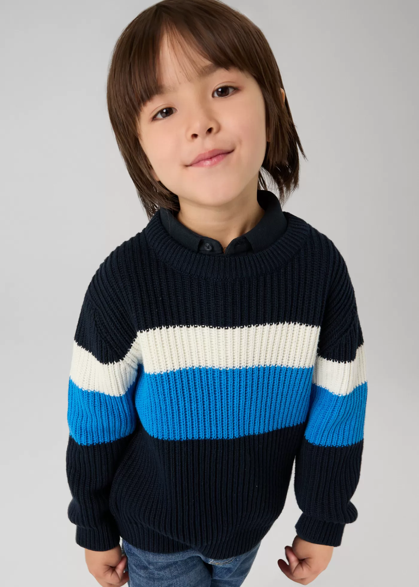 Mayoral Boy Striped Ribbed Sweater Cerulean Hot