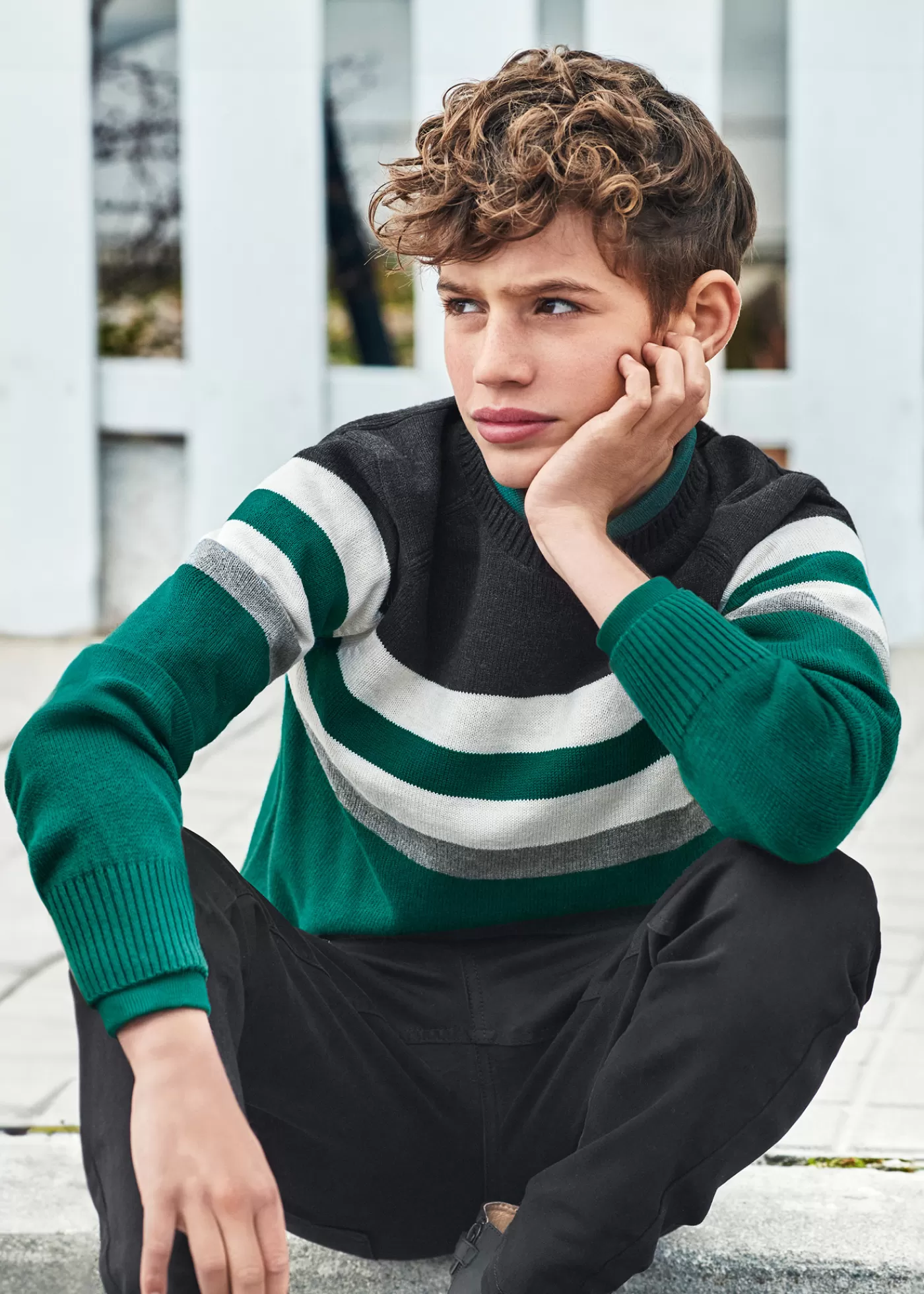 Mayoral Boy Striped Sweater Evergreen Cheap