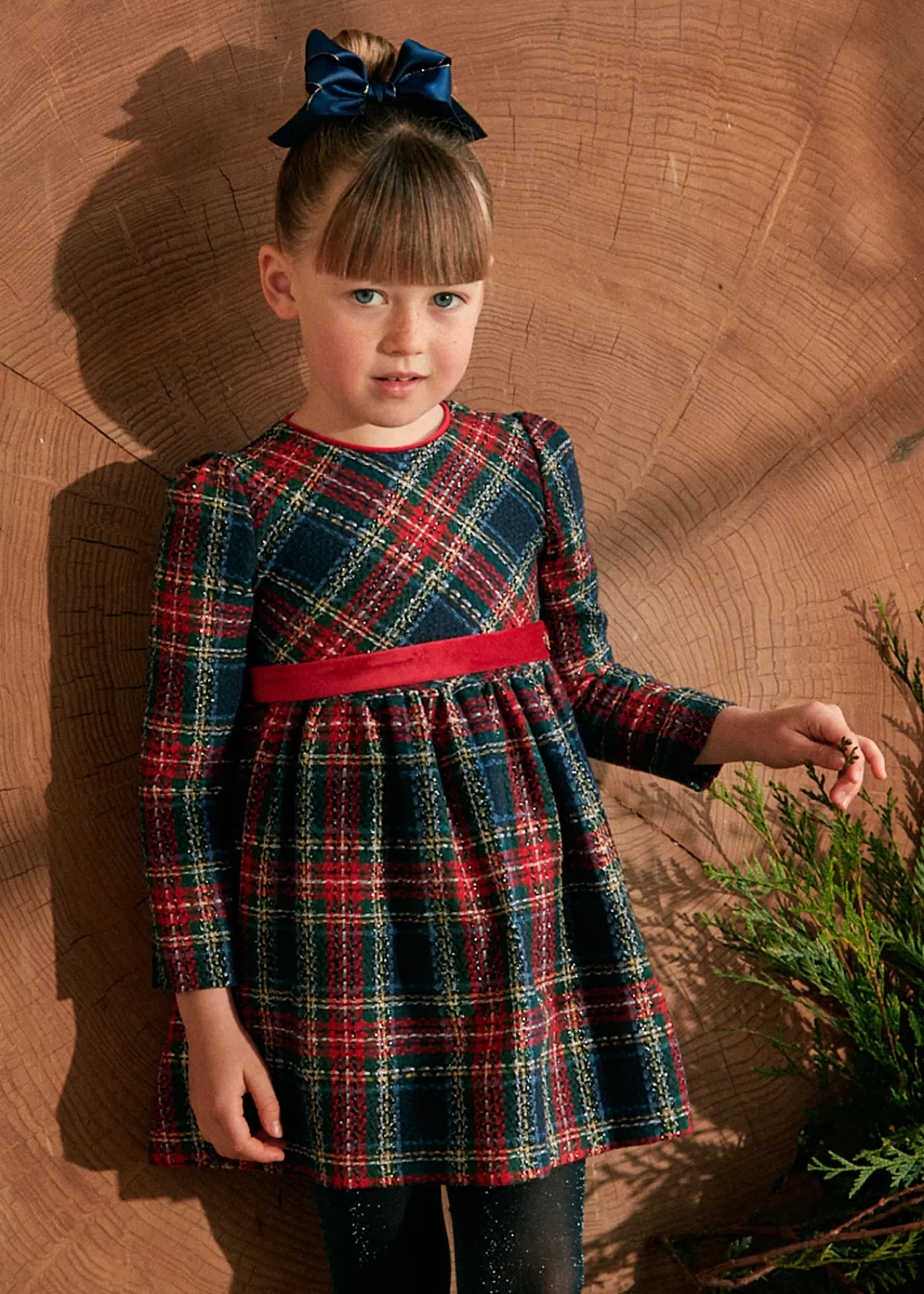 Mayoral Girl Checked Dress with Velvet Belt Navy-Cherry Store