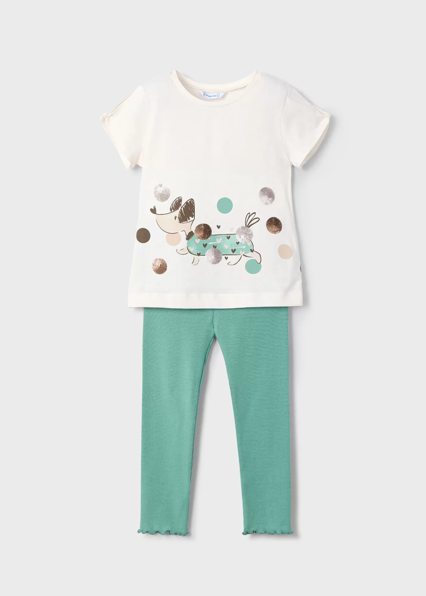 Mayoral Girl Dog Print T-Shirt and Leggings Set Mint Cheap