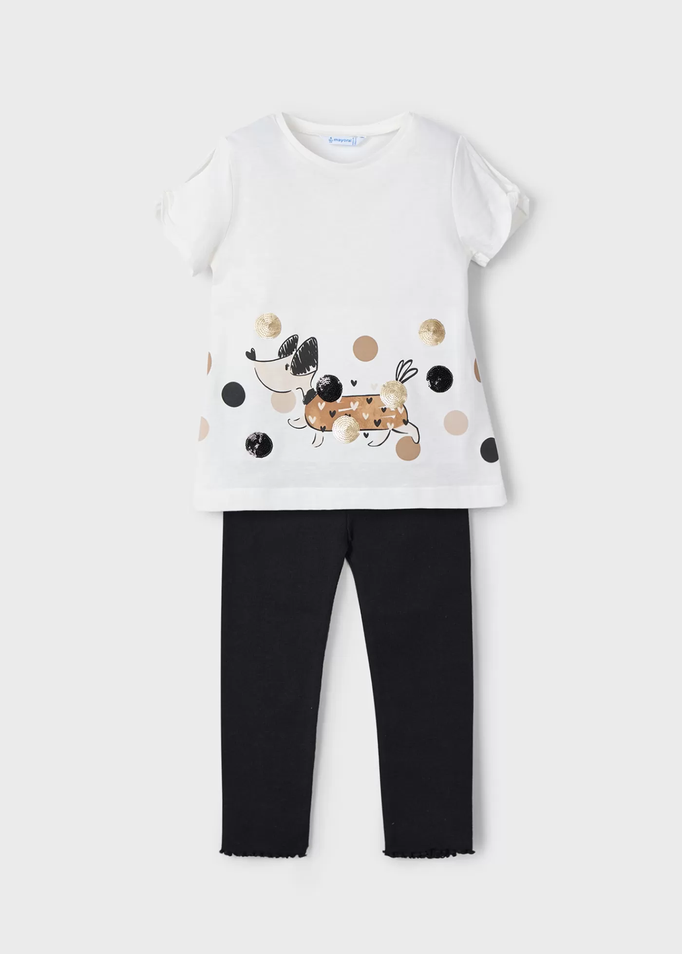 Mayoral Girl Dog Print T-Shirt and Leggings Set Black Flash Sale