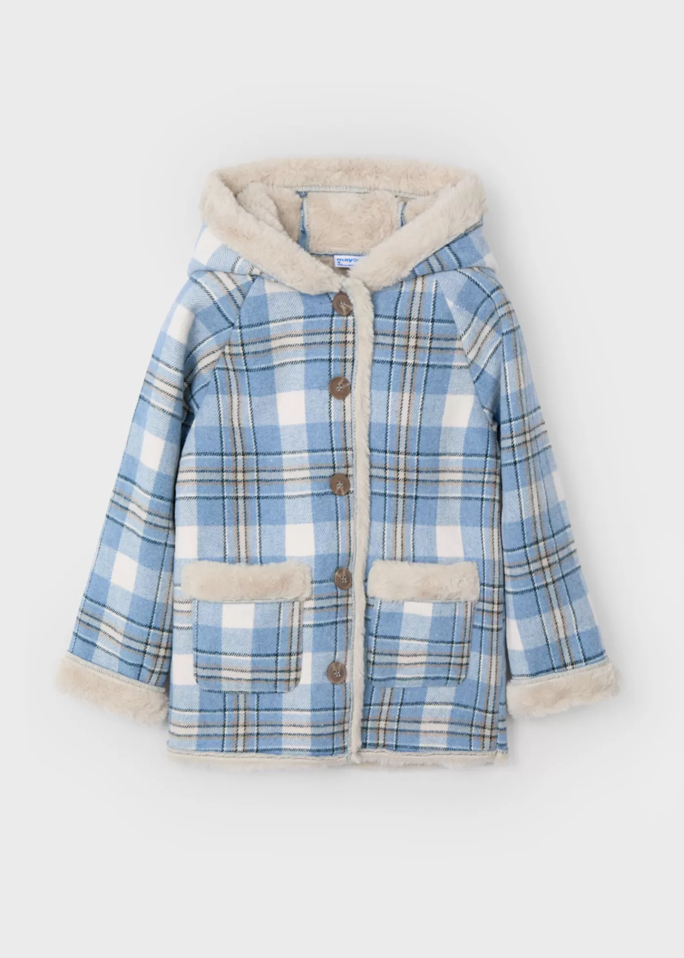 Mayoral Girl Double Face Plaid Coat Skyblue Fashion