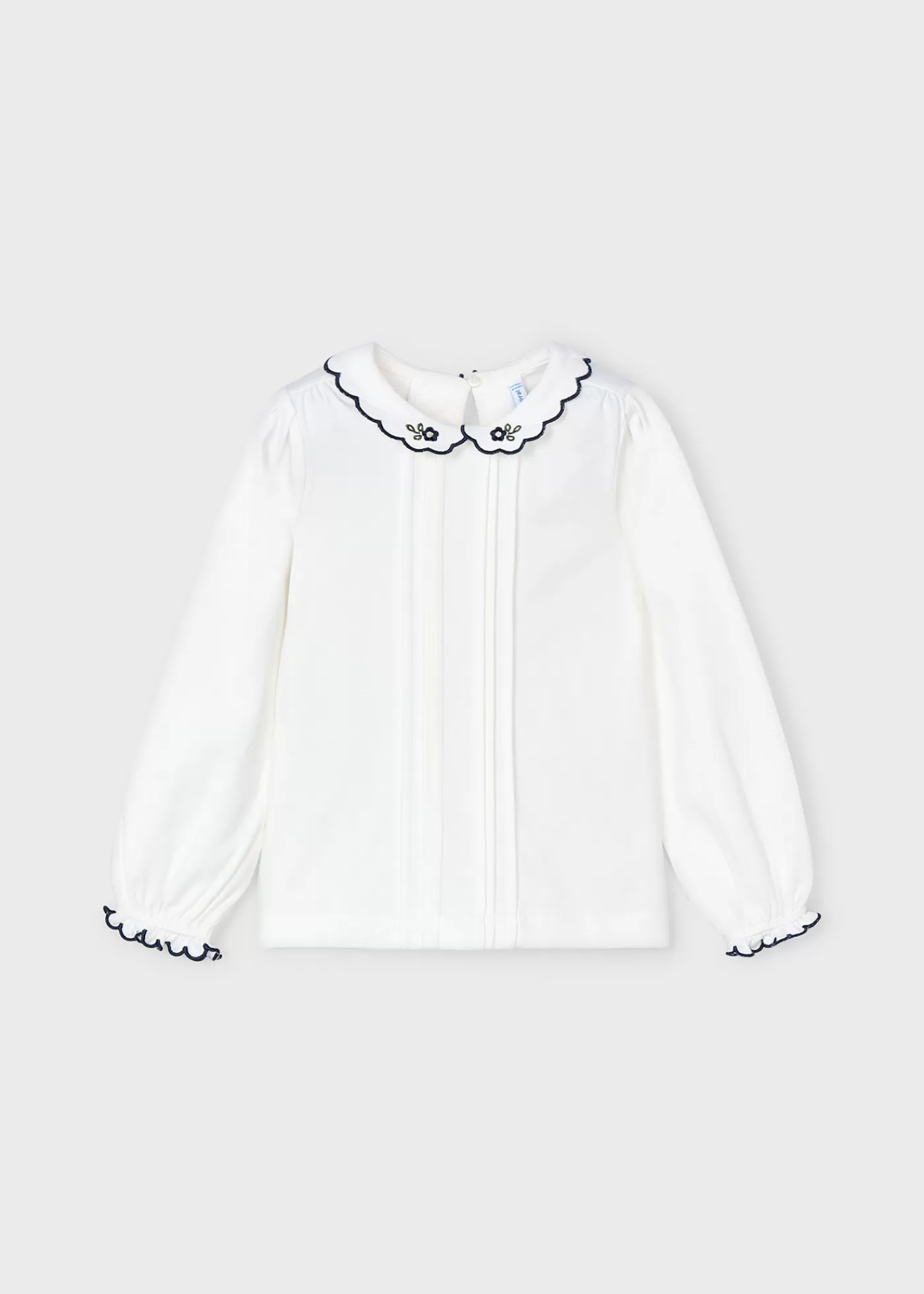 Mayoral Girl Embroidered Blouse Offwhite-Navy Cheap