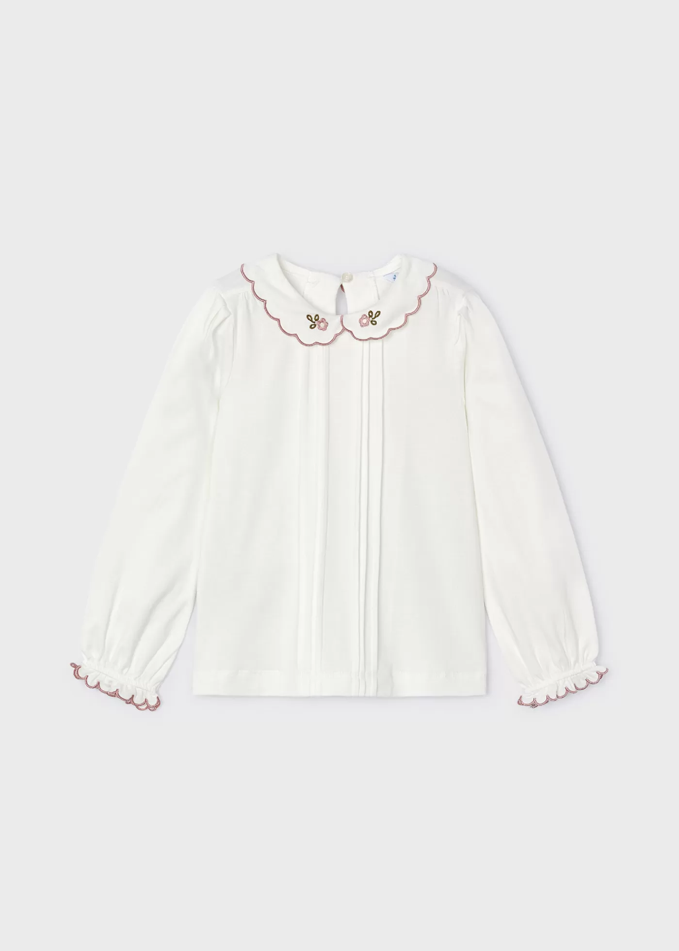 Mayoral Girl Embroidered Blouse Offwhite-Pink Fashion