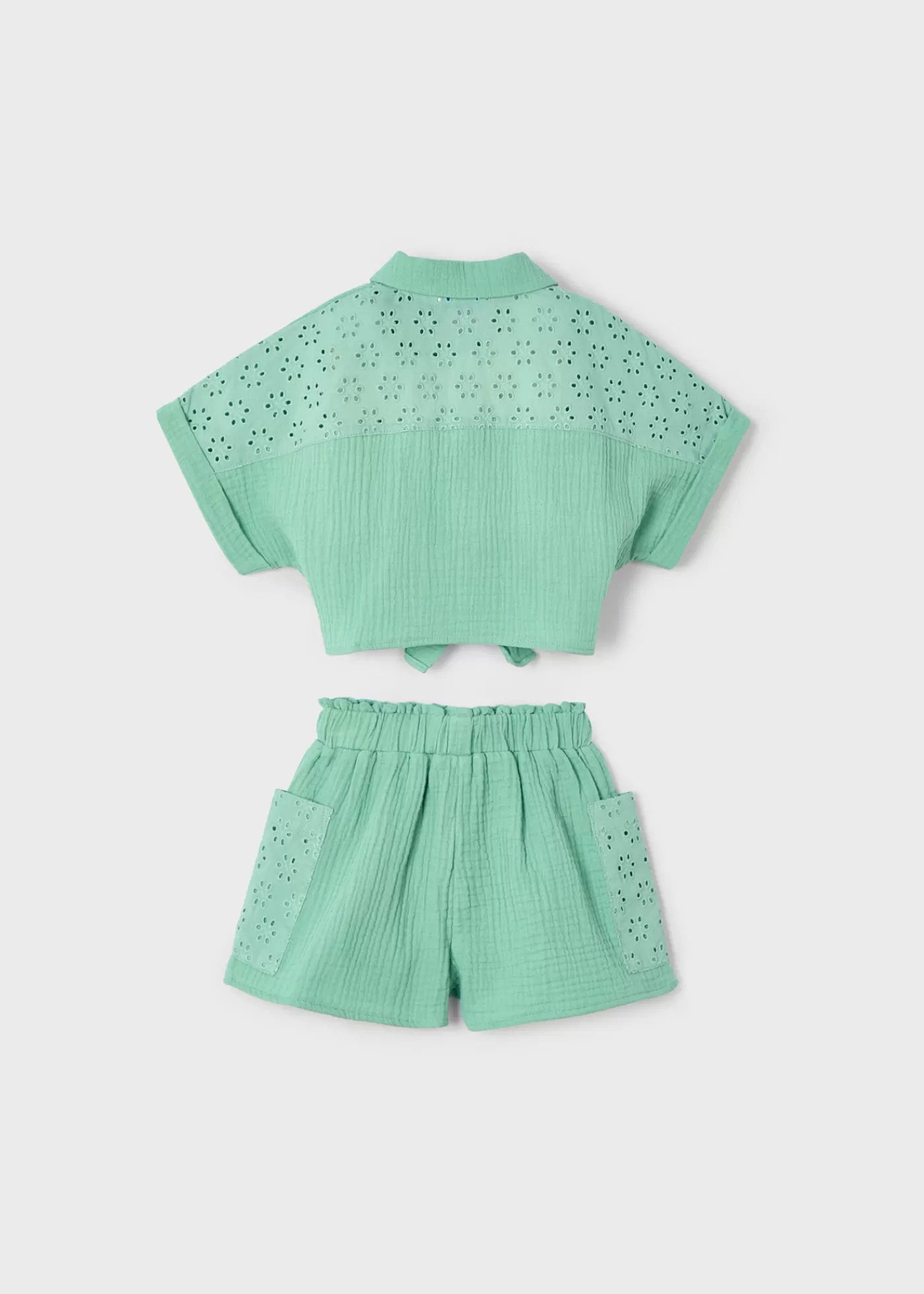 Mayoral Girl Eyelet Shorts and Blouse Set Mint Sale