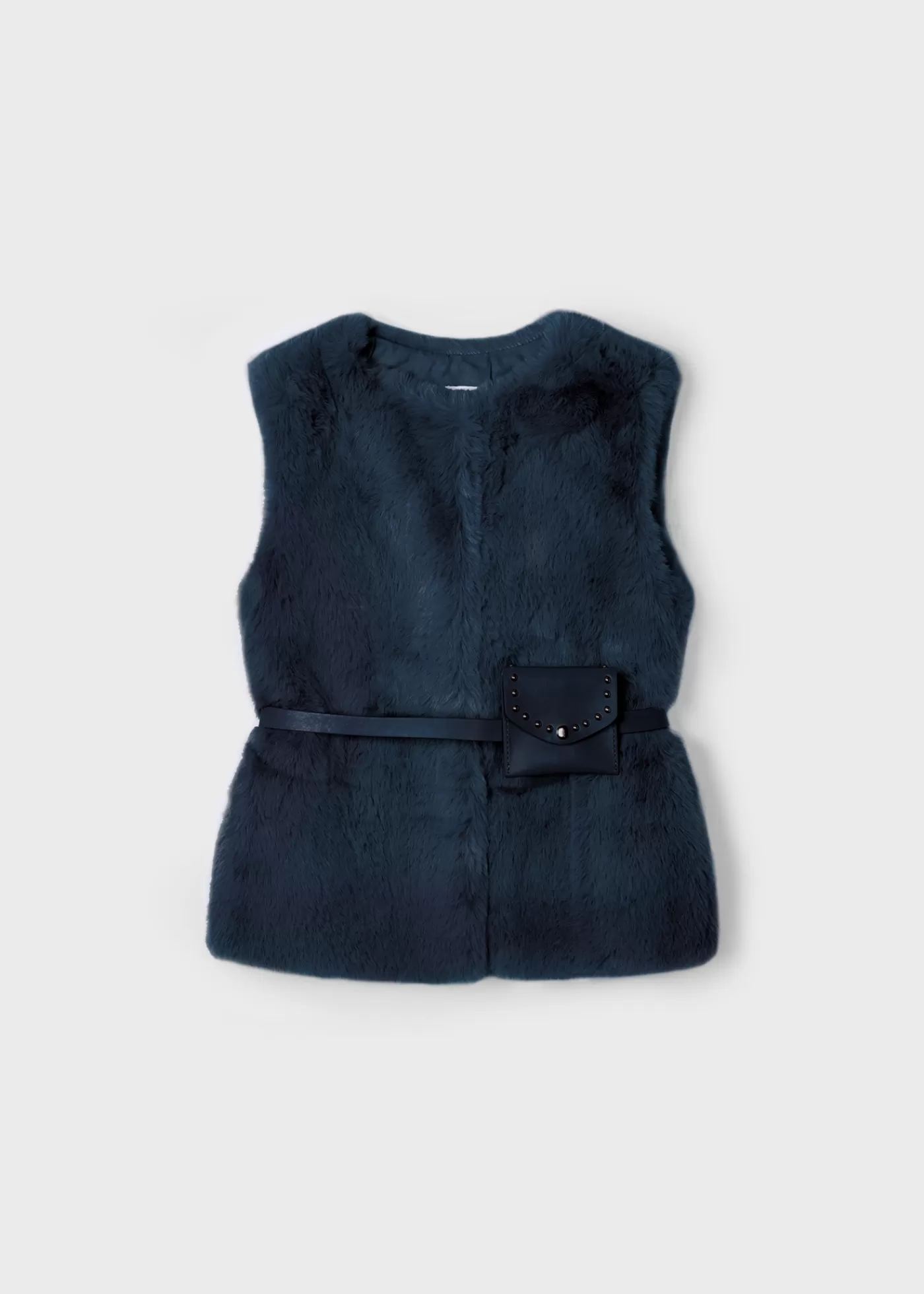 Mayoral Girl Faux Fur Vest with Belt Navyblue Best