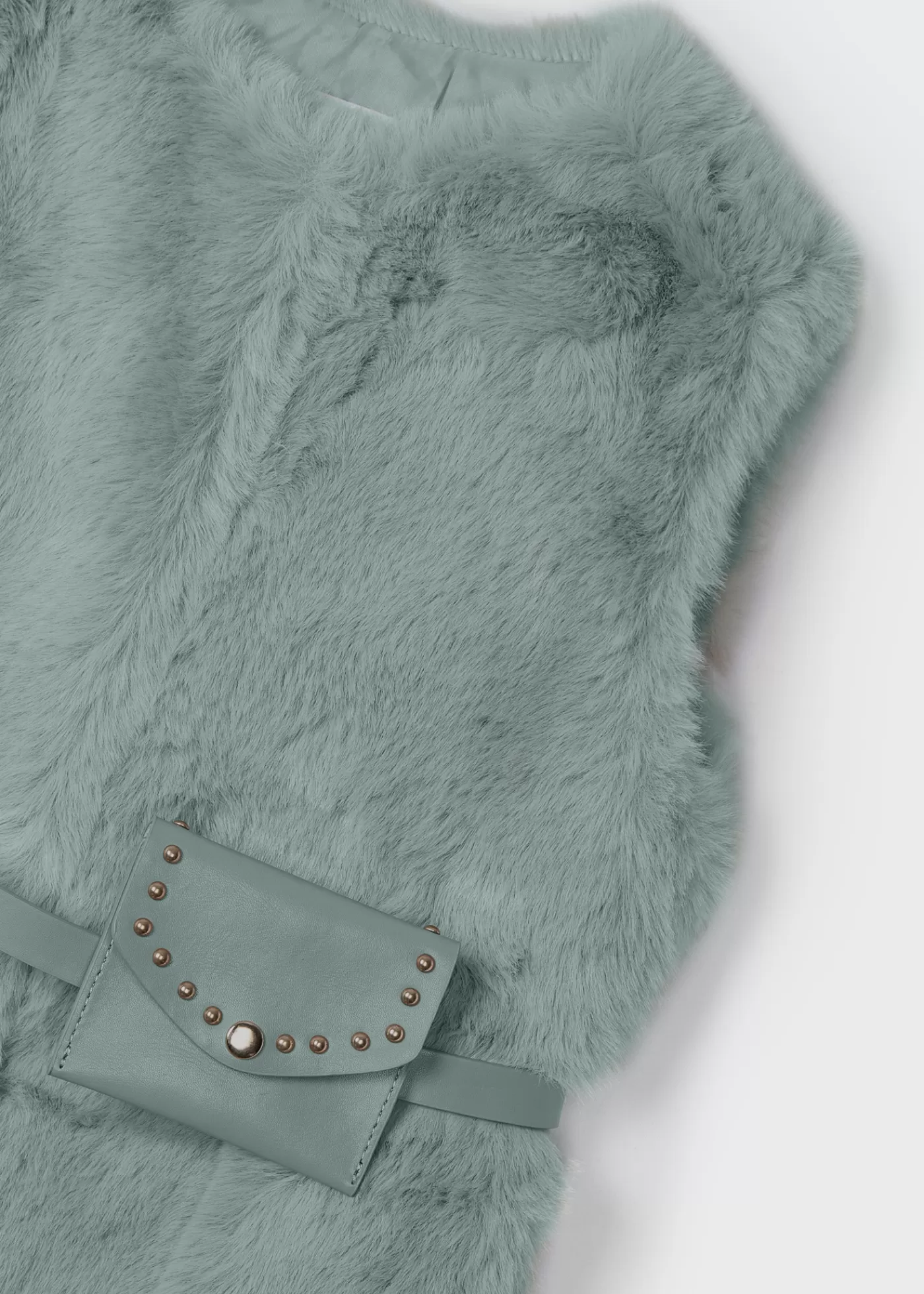 Mayoral Girl Faux Fur Vest with Belt Jade Outlet