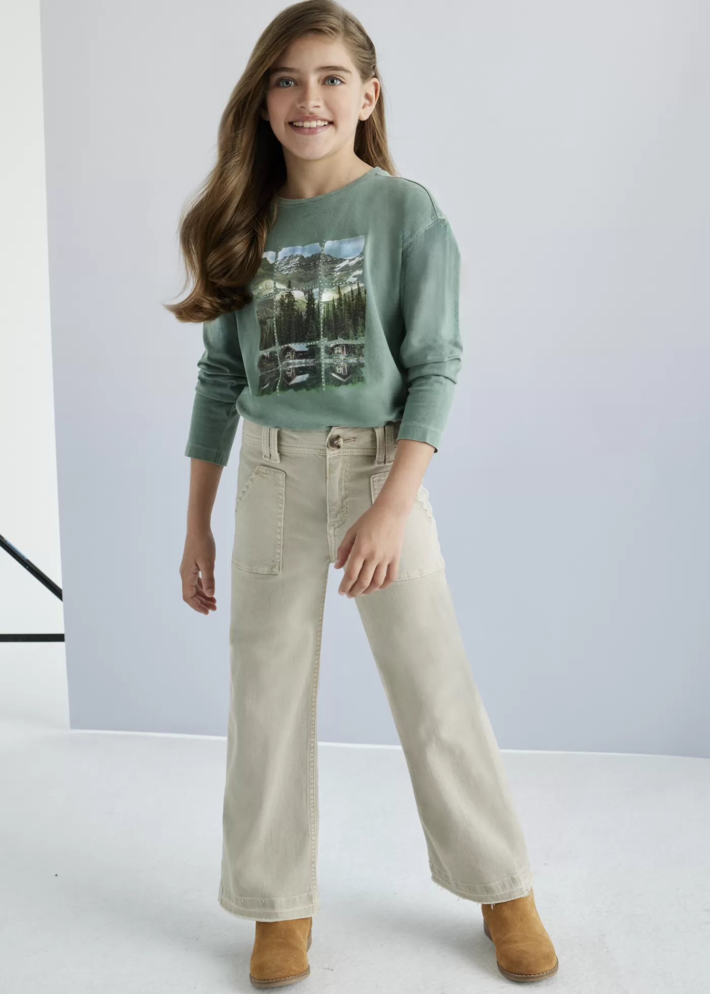 Mayoral Girl Flared Twill Pants Sepia Clearance