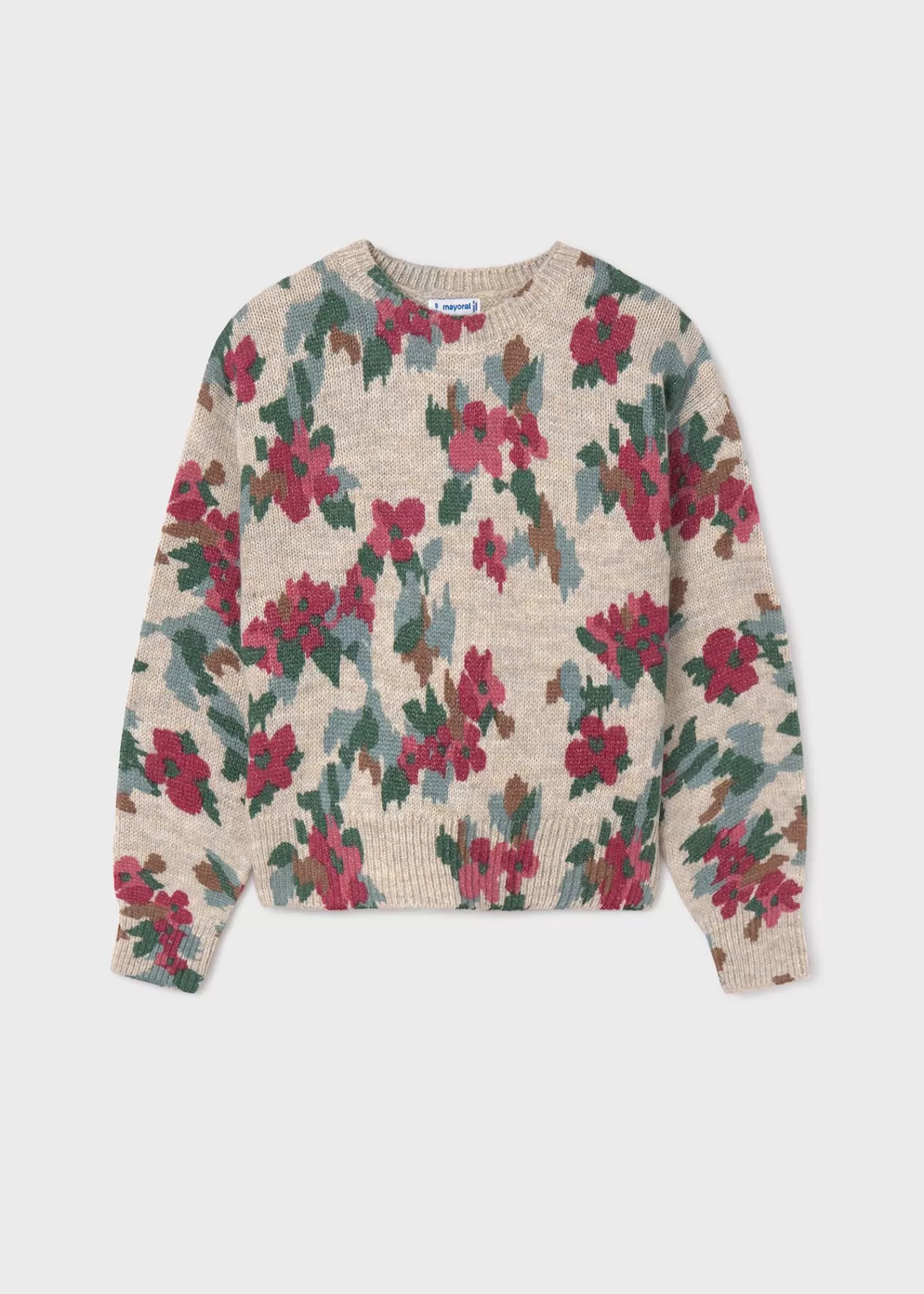 Mayoral Girl Floral Print Sweater Stone Cheap