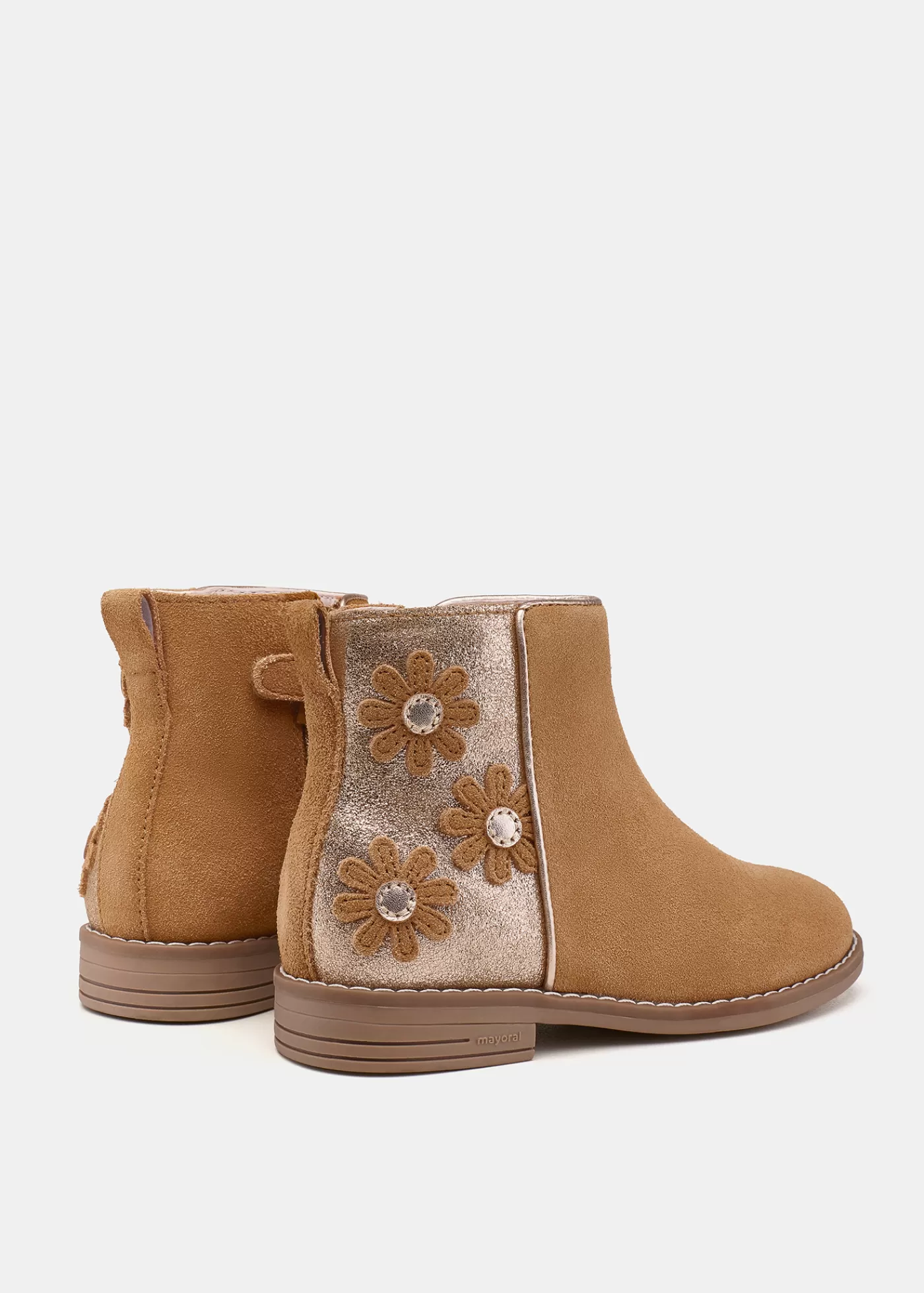 Mayoral Girl Flowered Suede Ankle Boots Camel Fashion