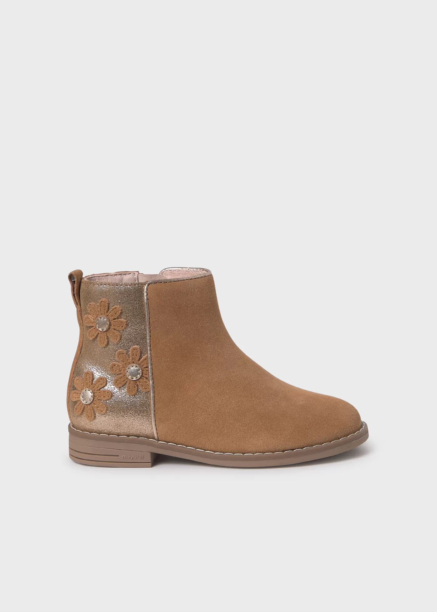 Mayoral Girl Flowered Suede Ankle Boots Camel Fashion