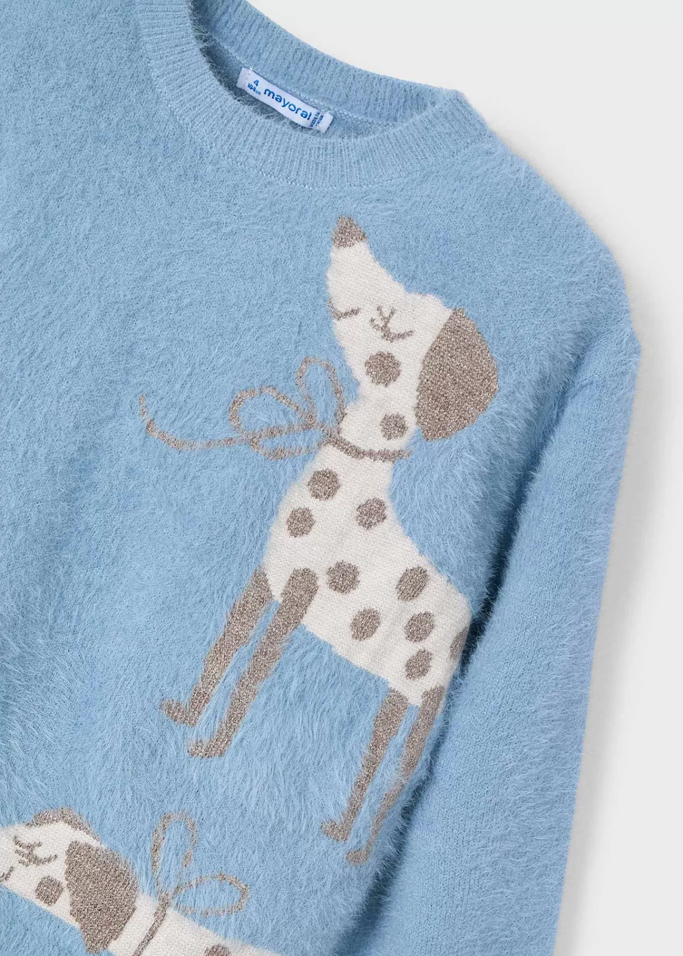 Mayoral Girl Intarsia Puppy Sweater Skyblue Fashion