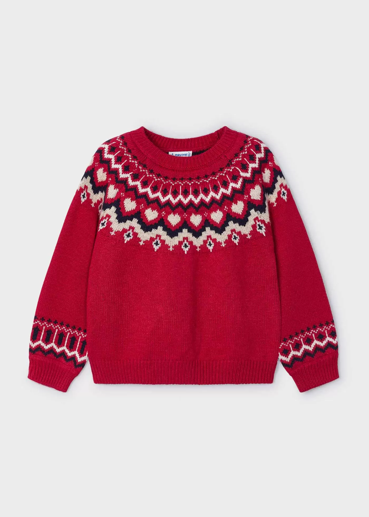 Mayoral Girl Jacquard Border Sweater Cherry Discount