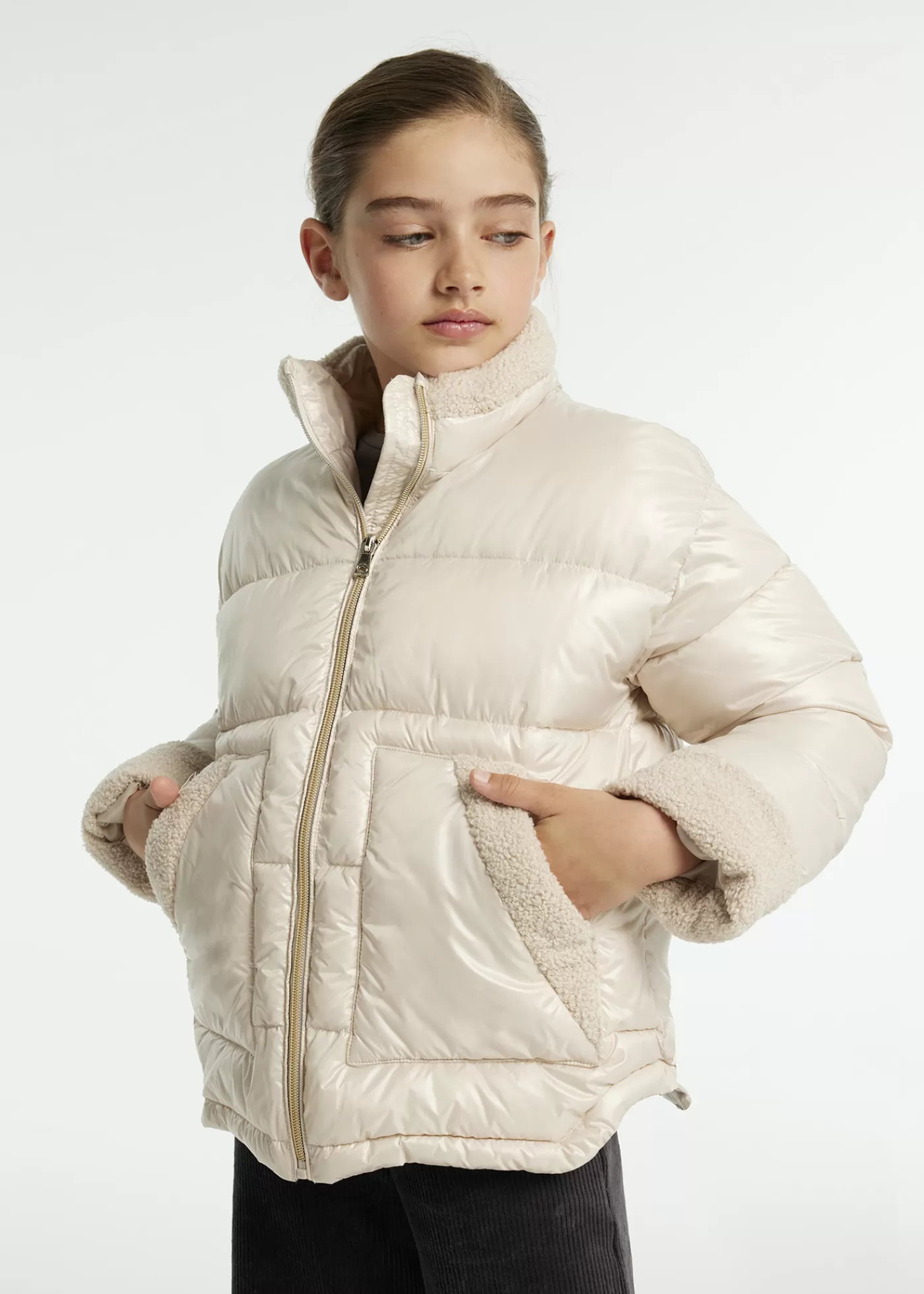 Mayoral Girl Padded Coat with Faux Sheepskin Stone Clearance