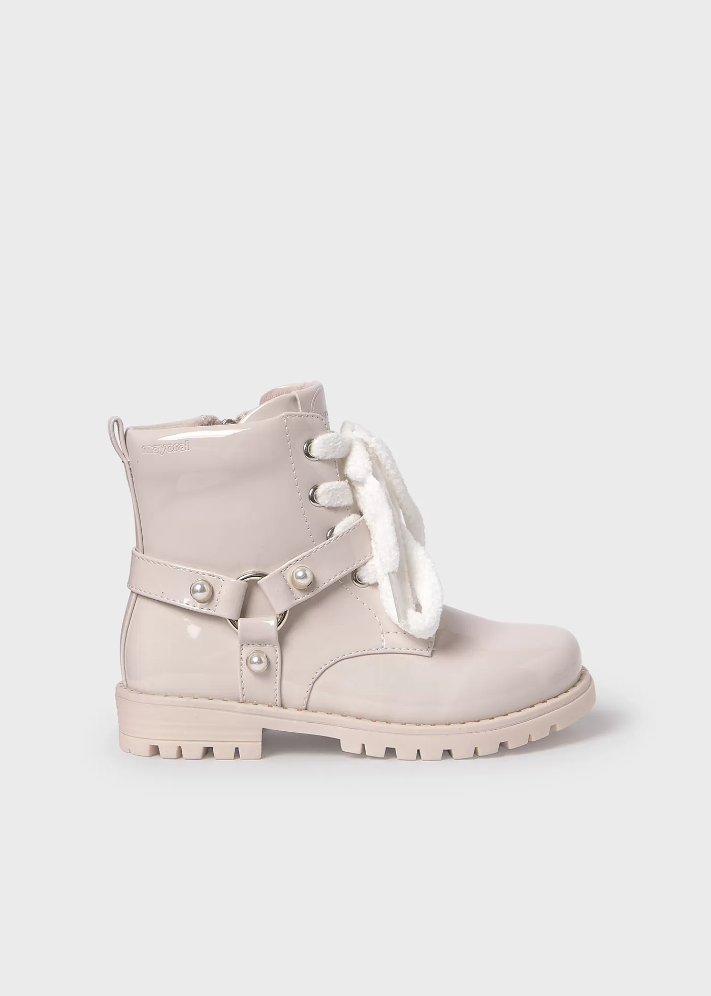 Mayoral Girl Patent Leather Biker Boots Offwhite New