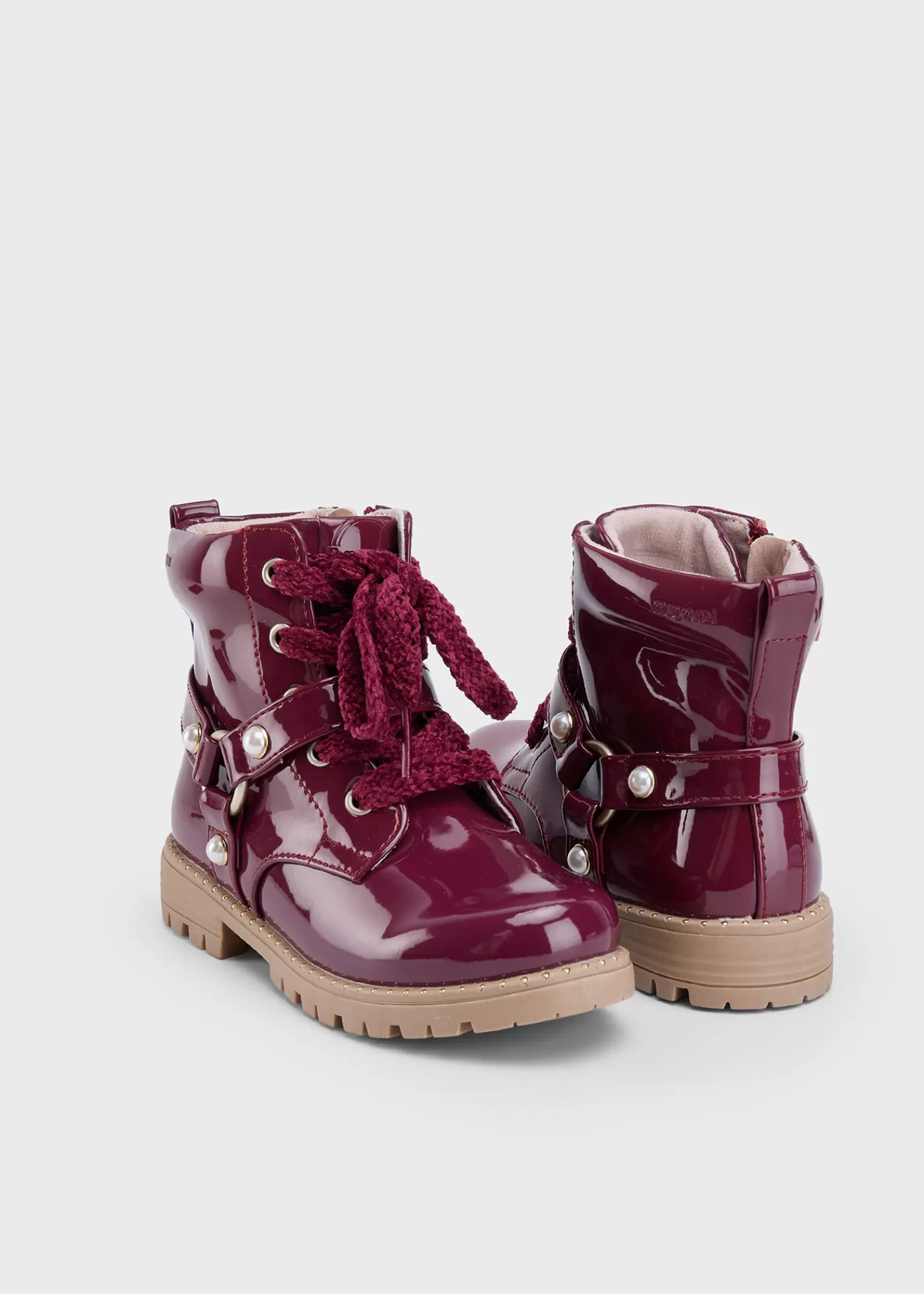 Mayoral Girl Patent Leather Biker Boots Plum Clearance