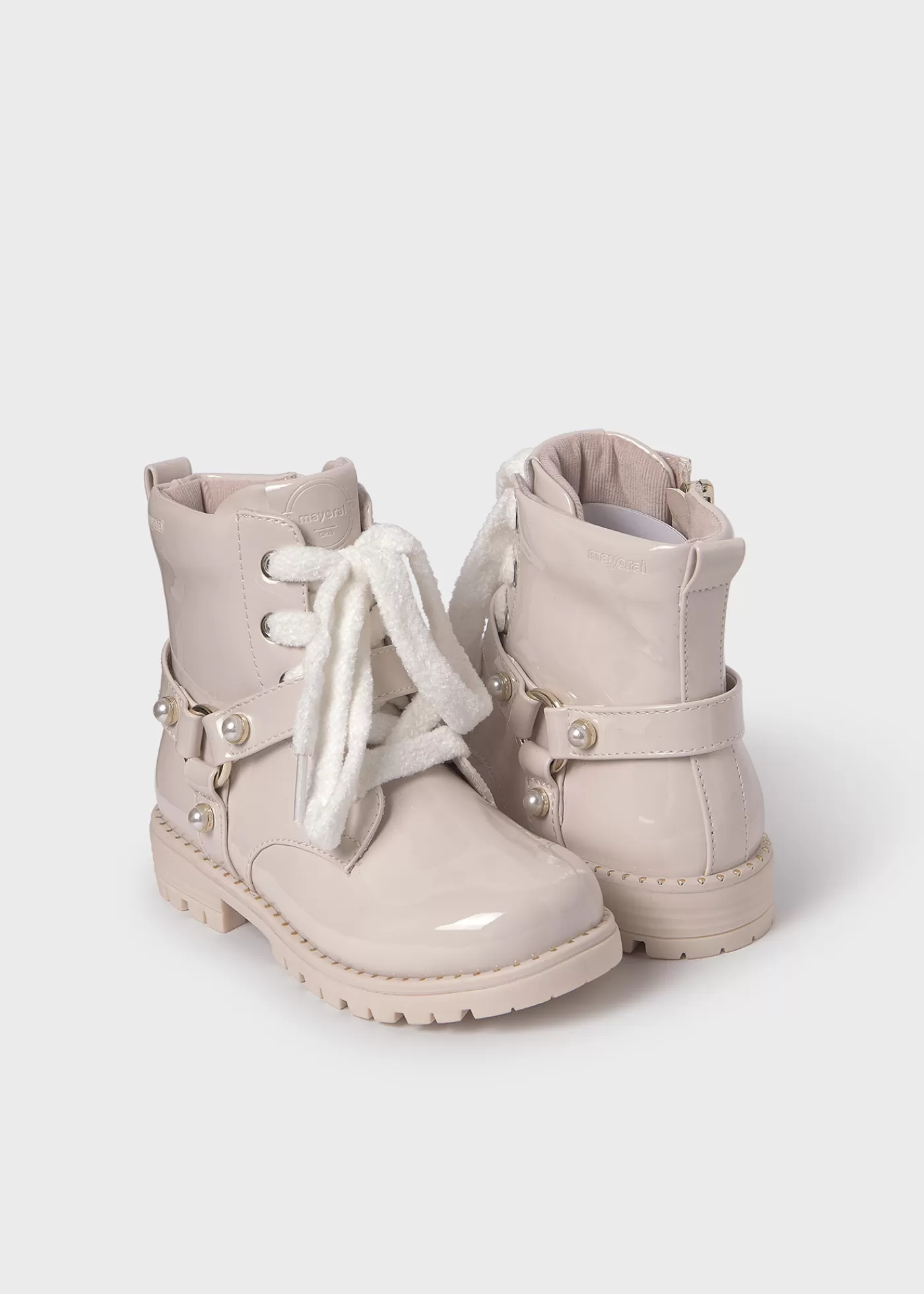 Mayoral Girl Patent Leather Biker Boots Offwhite New