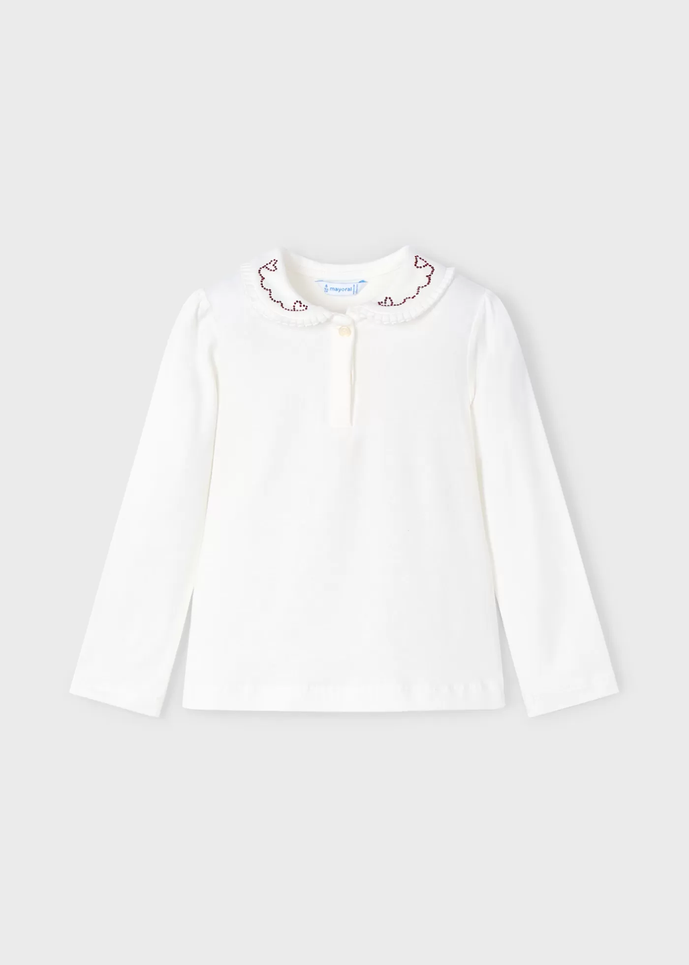 Mayoral Girl Polo Shirt with Embellished Collar Offwhite-cherry Best