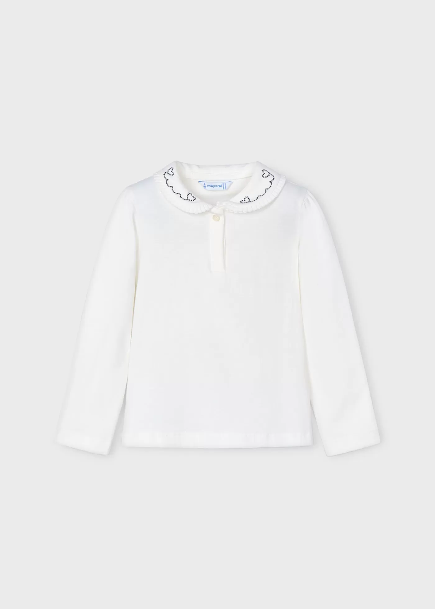 Mayoral Girl Polo Shirt with Embellished Collar Offwhite-Navy Best Sale