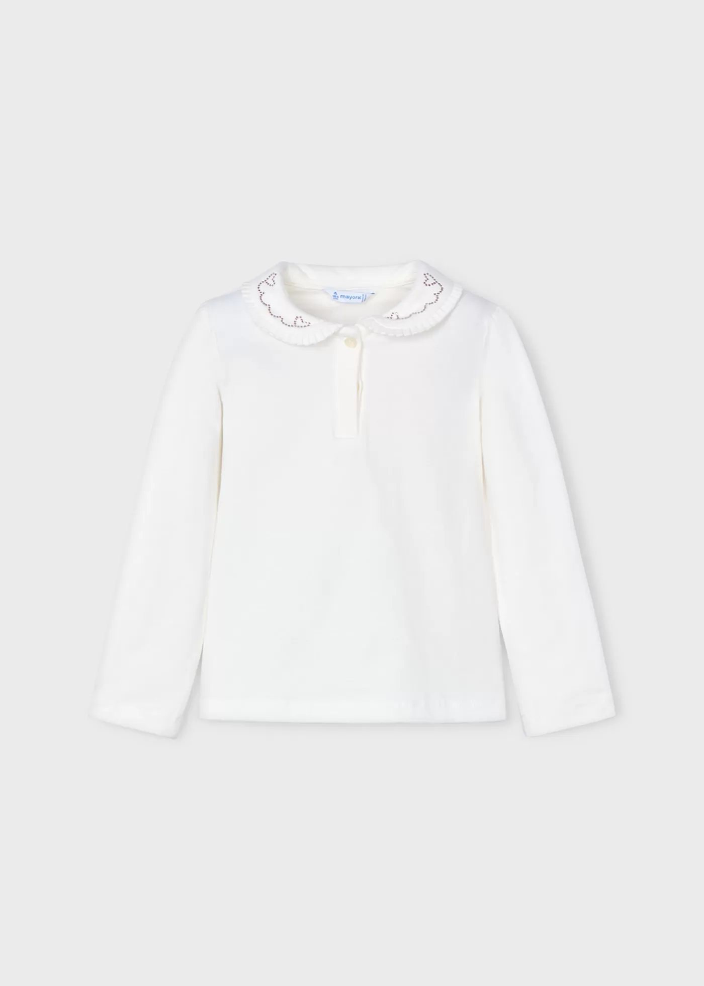 Mayoral Girl Polo Shirt with Embellished Collar Offwhite-Pink Discount