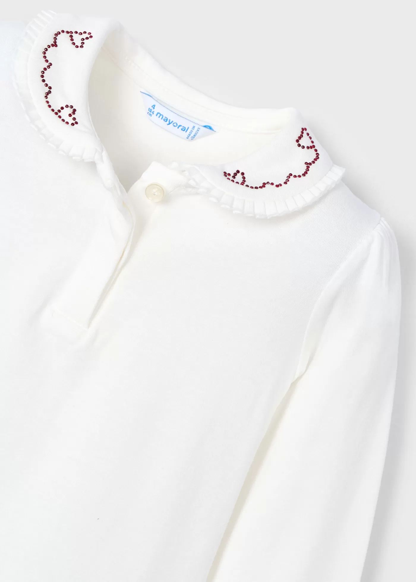 Mayoral Girl Polo Shirt with Embellished Collar Offwhite-cherry Best