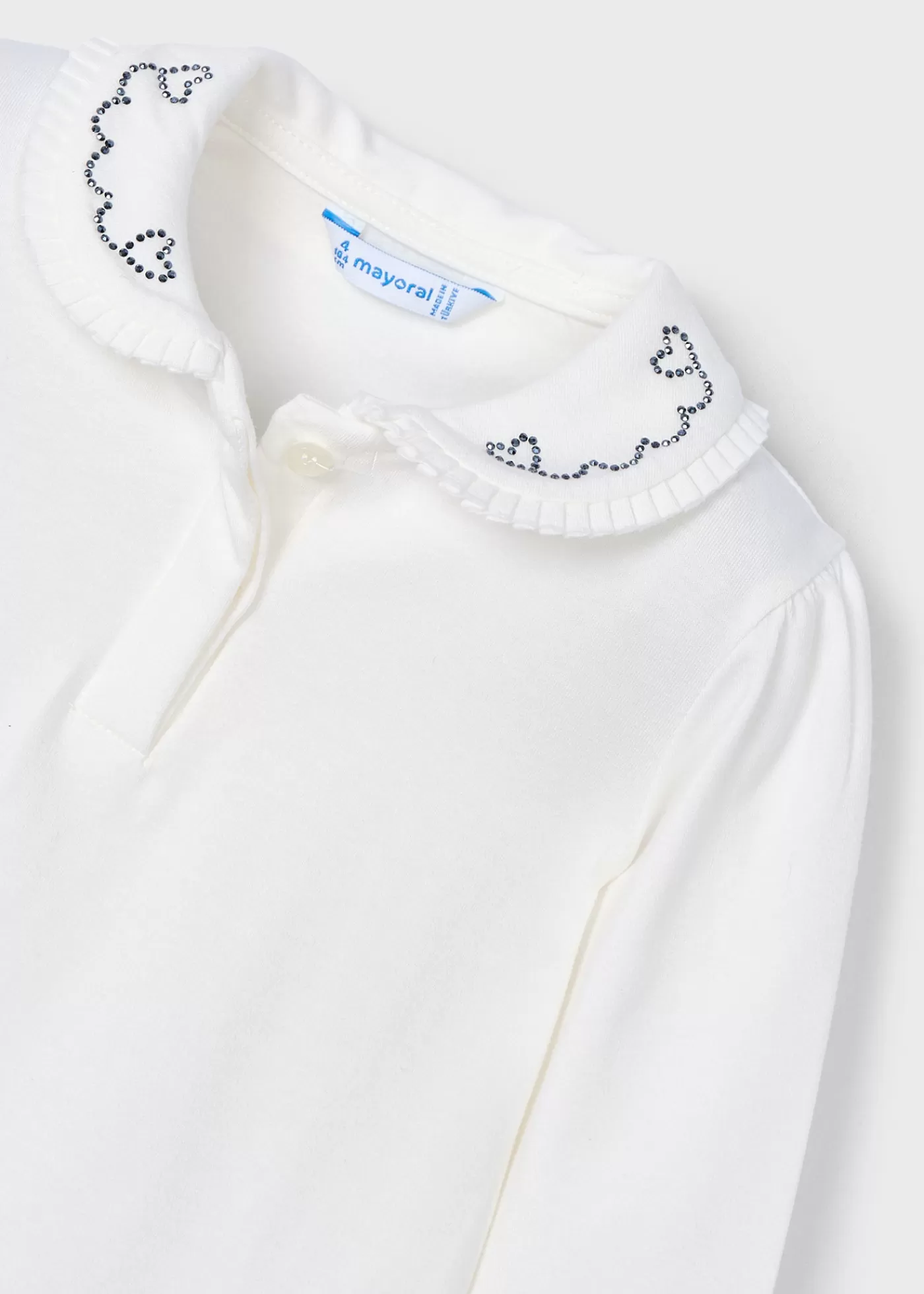 Mayoral Girl Polo Shirt with Embellished Collar Offwhite-Navy Best Sale