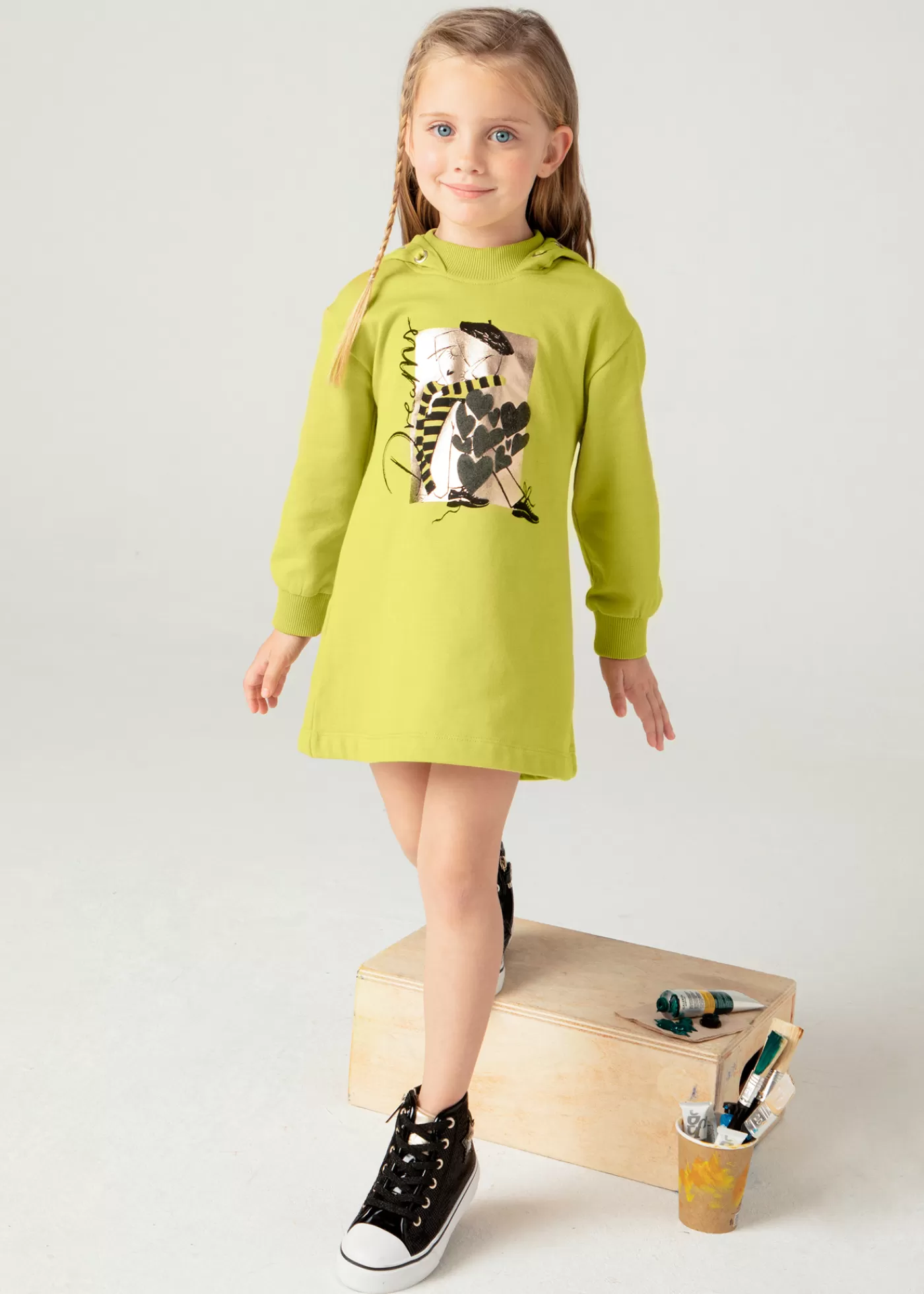 Mayoral Girl Print Sweatshirt Dress Citronella Cheap